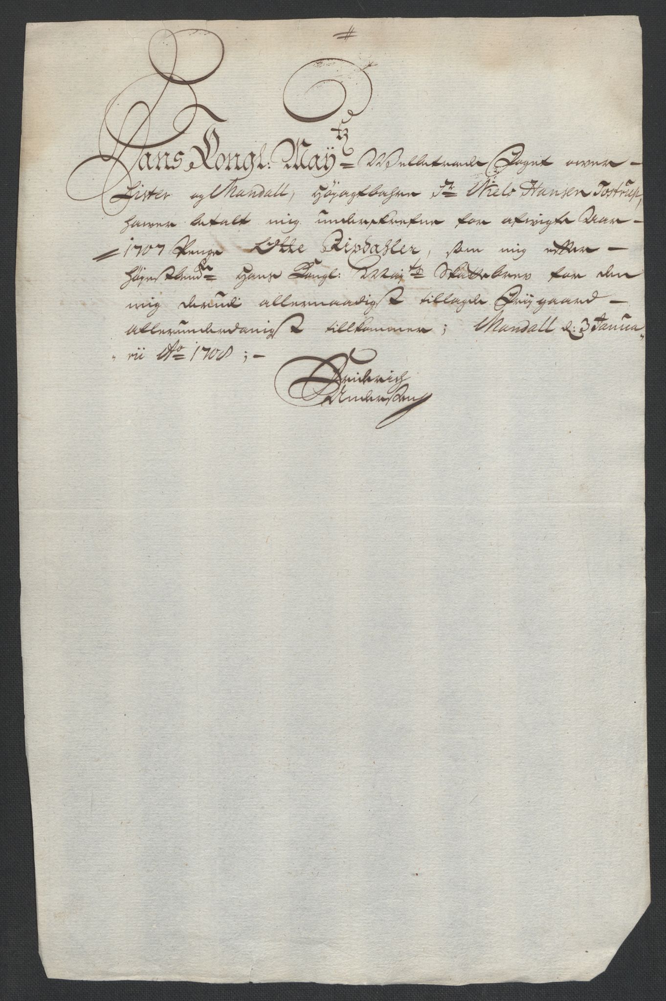 Rentekammeret inntil 1814, Reviderte regnskaper, Fogderegnskap, AV/RA-EA-4092/R43/L2551: Fogderegnskap Lista og Mandal, 1705-1709, p. 547