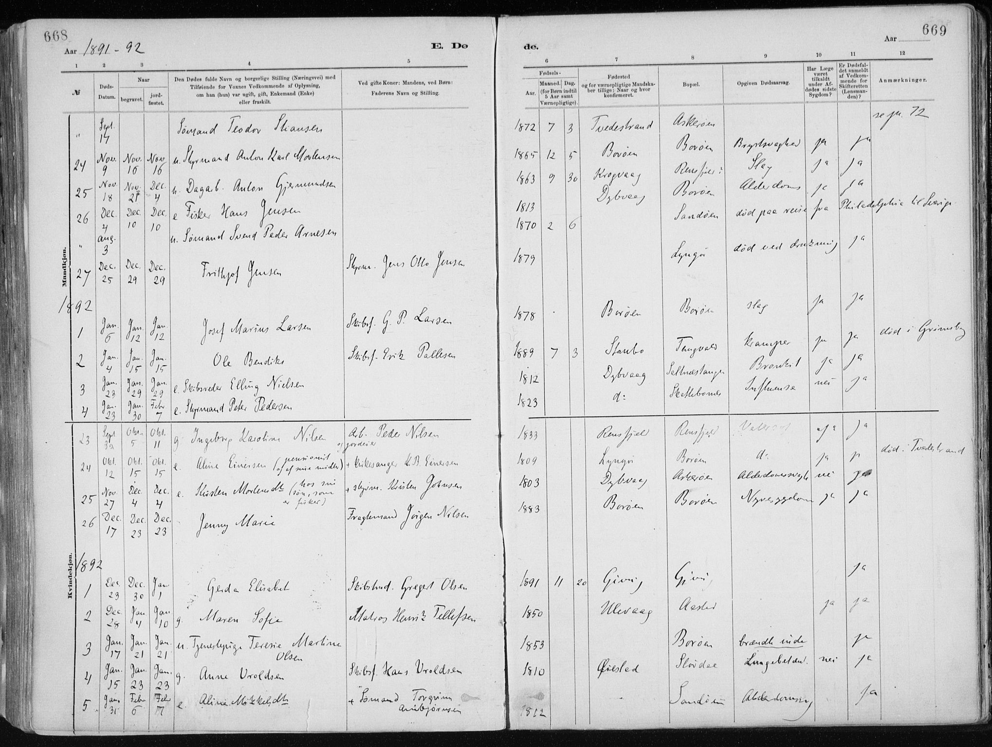 Dypvåg sokneprestkontor, SAK/1111-0007/F/Fa/Faa/L0008: Parish register (official) no. A 8, 1885-1906, p. 668-669