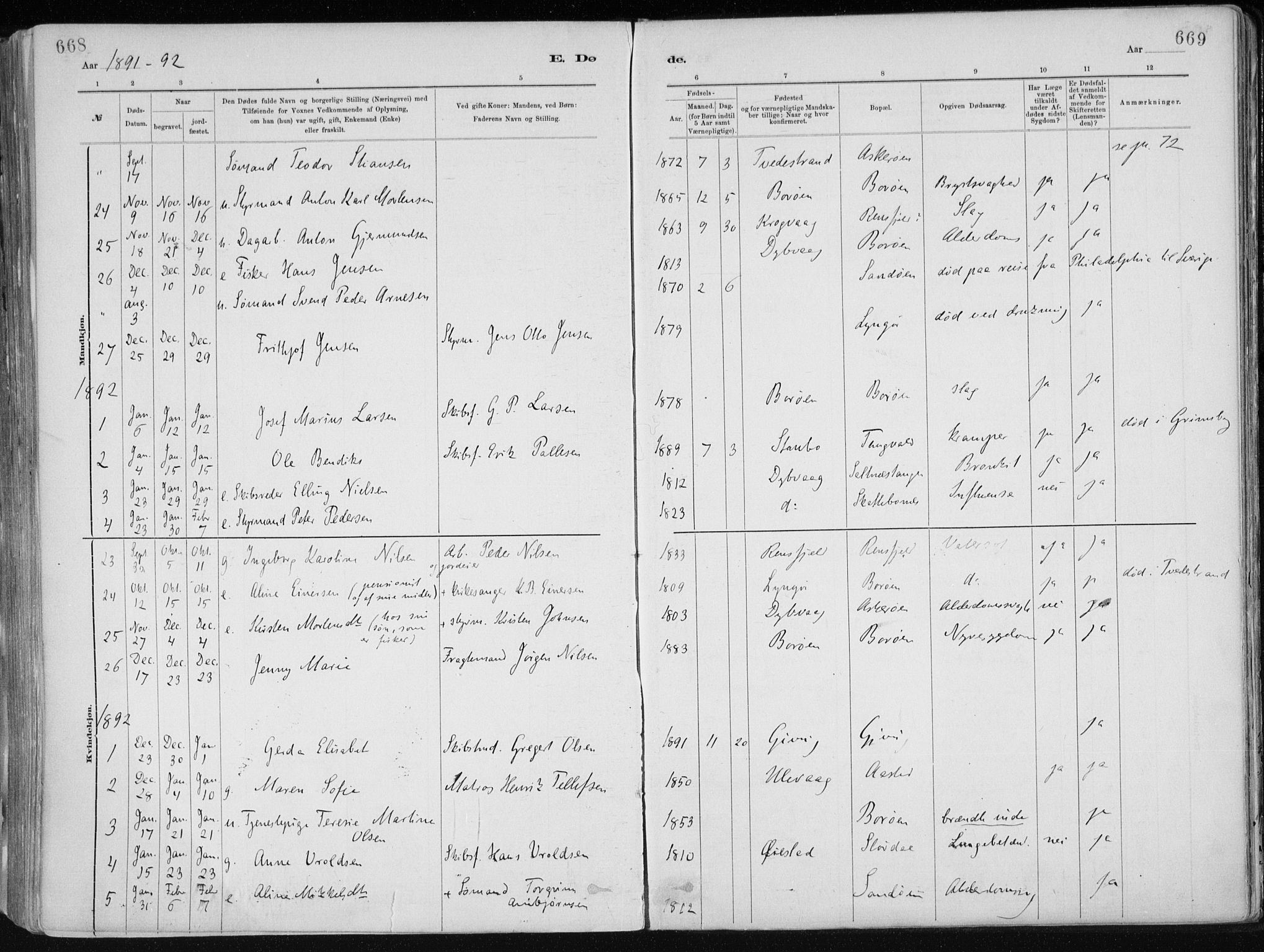 Dypvåg sokneprestkontor, AV/SAK-1111-0007/F/Fa/Faa/L0008: Parish register (official) no. A 8, 1885-1906, p. 668-669