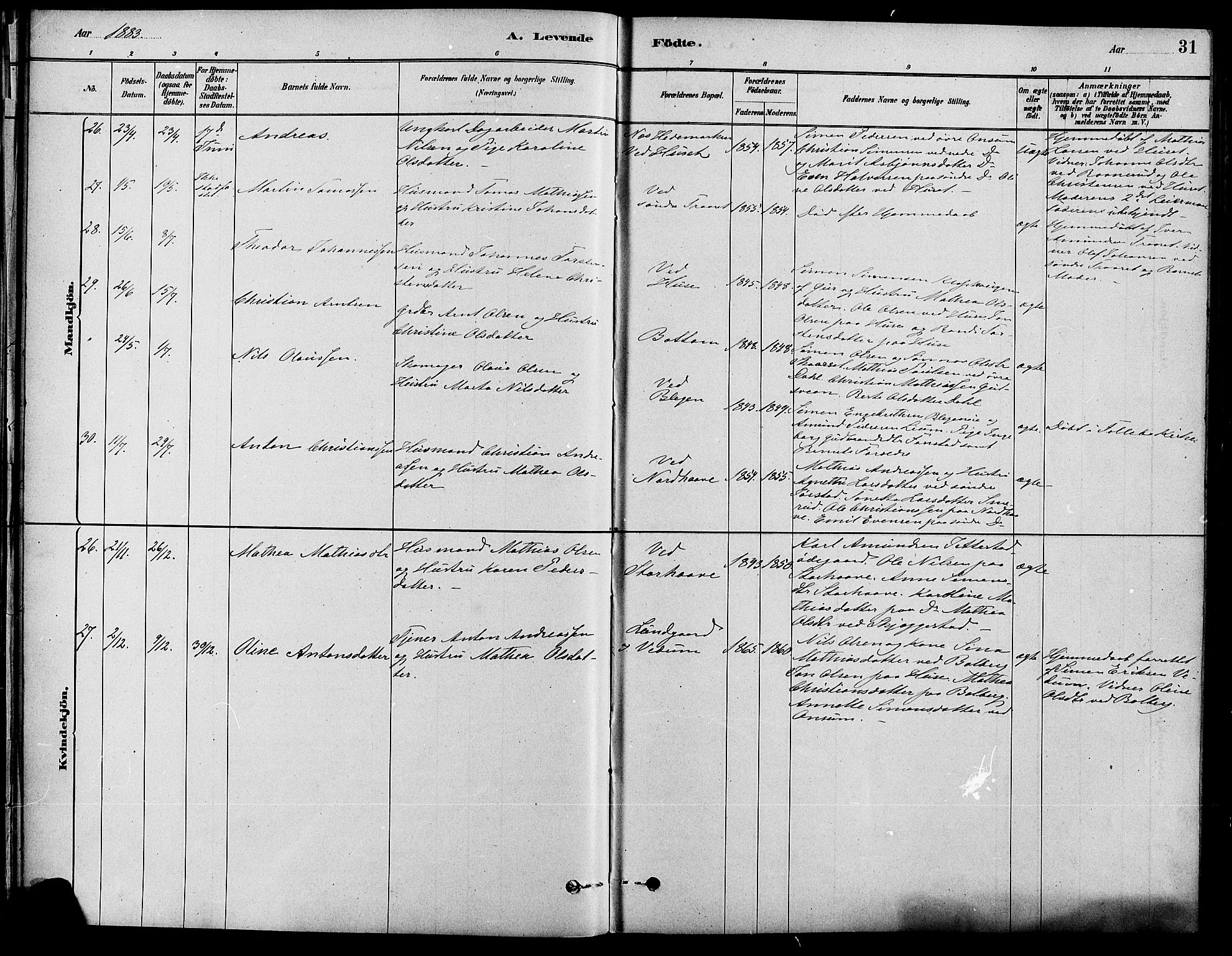 Fåberg prestekontor, AV/SAH-PREST-086/H/Ha/Haa/L0008: Parish register (official) no. 8, 1879-1898, p. 31