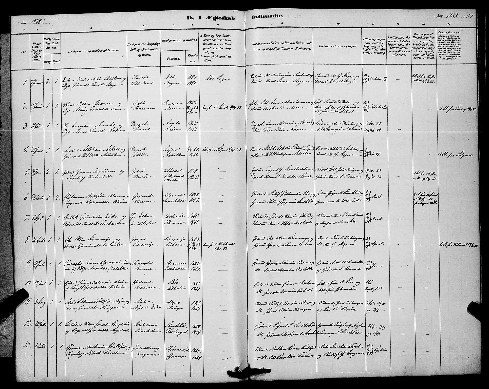 Bø kirkebøker, SAKO/A-257/G/Ga/L0005: Parish register (copy) no. 5, 1883-1897, p. 157