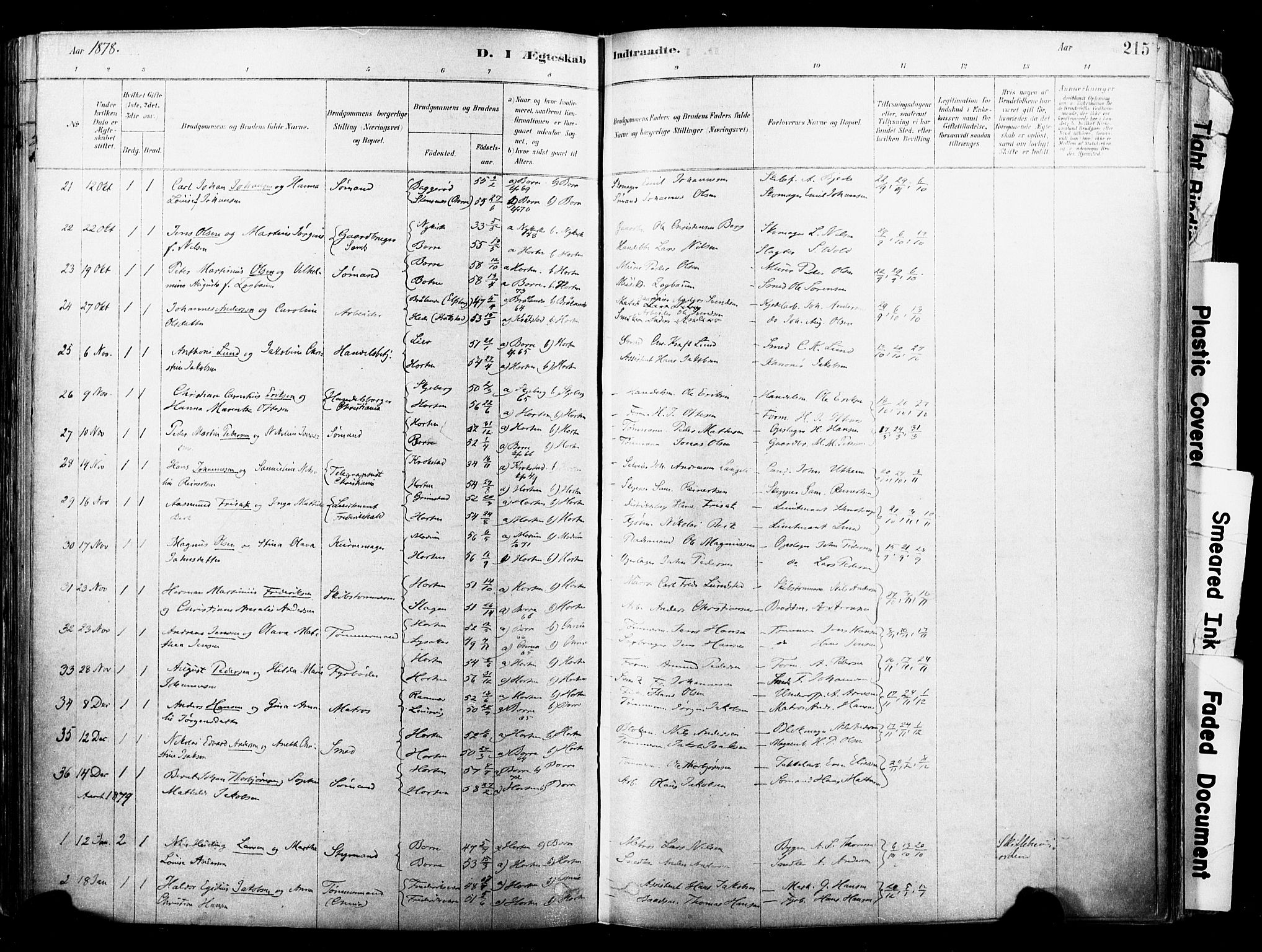 Horten kirkebøker, SAKO/A-348/F/Fa/L0003: Parish register (official) no. 3, 1878-1887, p. 215