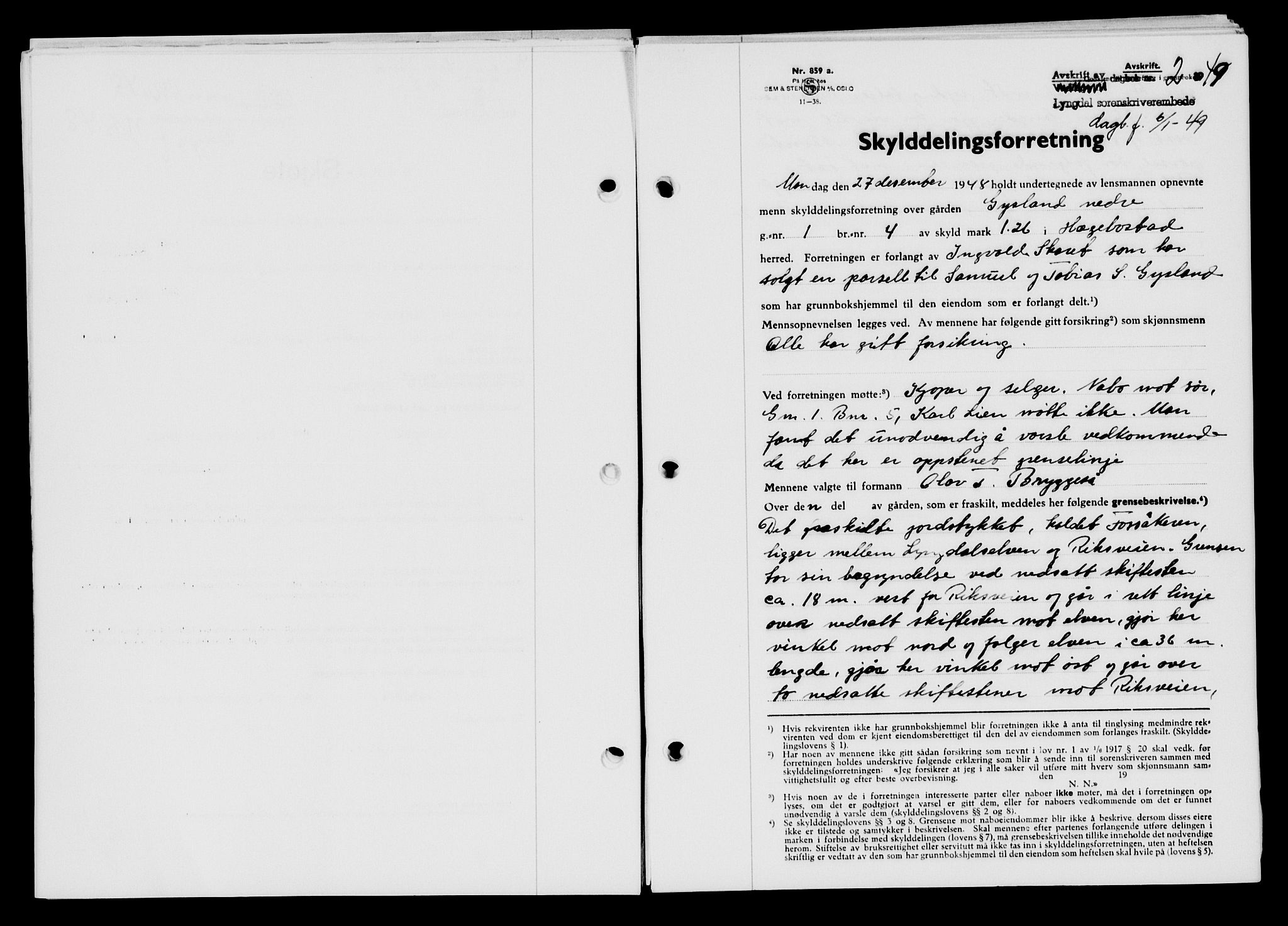 Lyngdal sorenskriveri, AV/SAK-1221-0004/G/Gb/L0663: Mortgage book no. A IX, 1948-1949, Diary no: : 2/1949