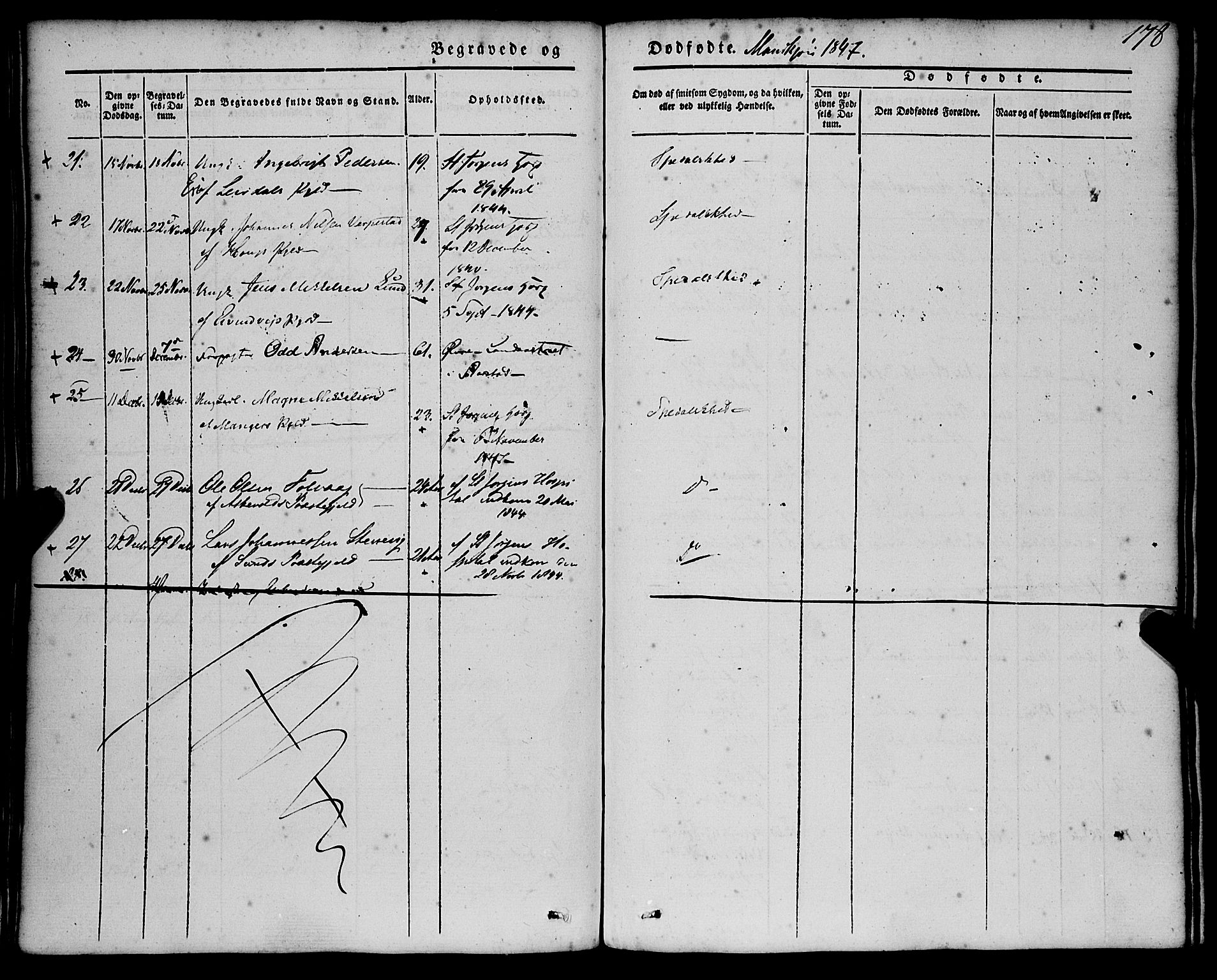 St. Jørgens hospital og Årstad sokneprestembete, AV/SAB-A-99934: Parish register (official) no. A 4, 1844-1863, p. 178