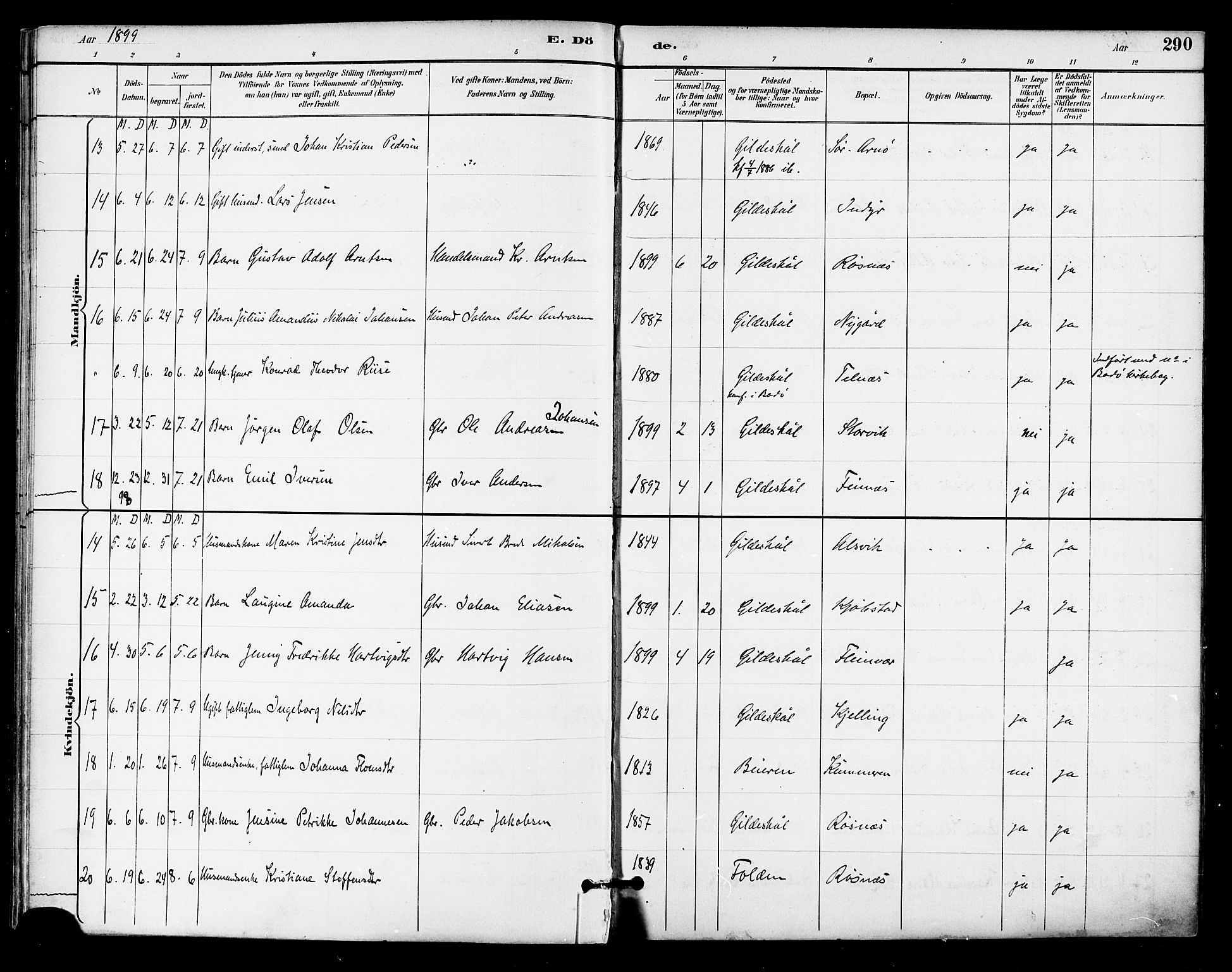 Ministerialprotokoller, klokkerbøker og fødselsregistre - Nordland, AV/SAT-A-1459/805/L0101: Parish register (official) no. 805A07, 1892-1899, p. 290