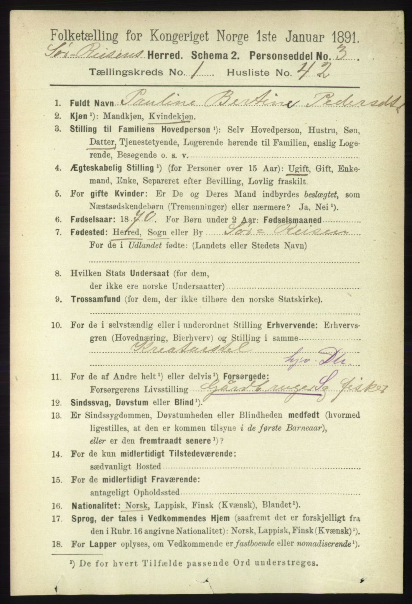 RA, 1891 census for 1925 Sørreisa, 1891, p. 333