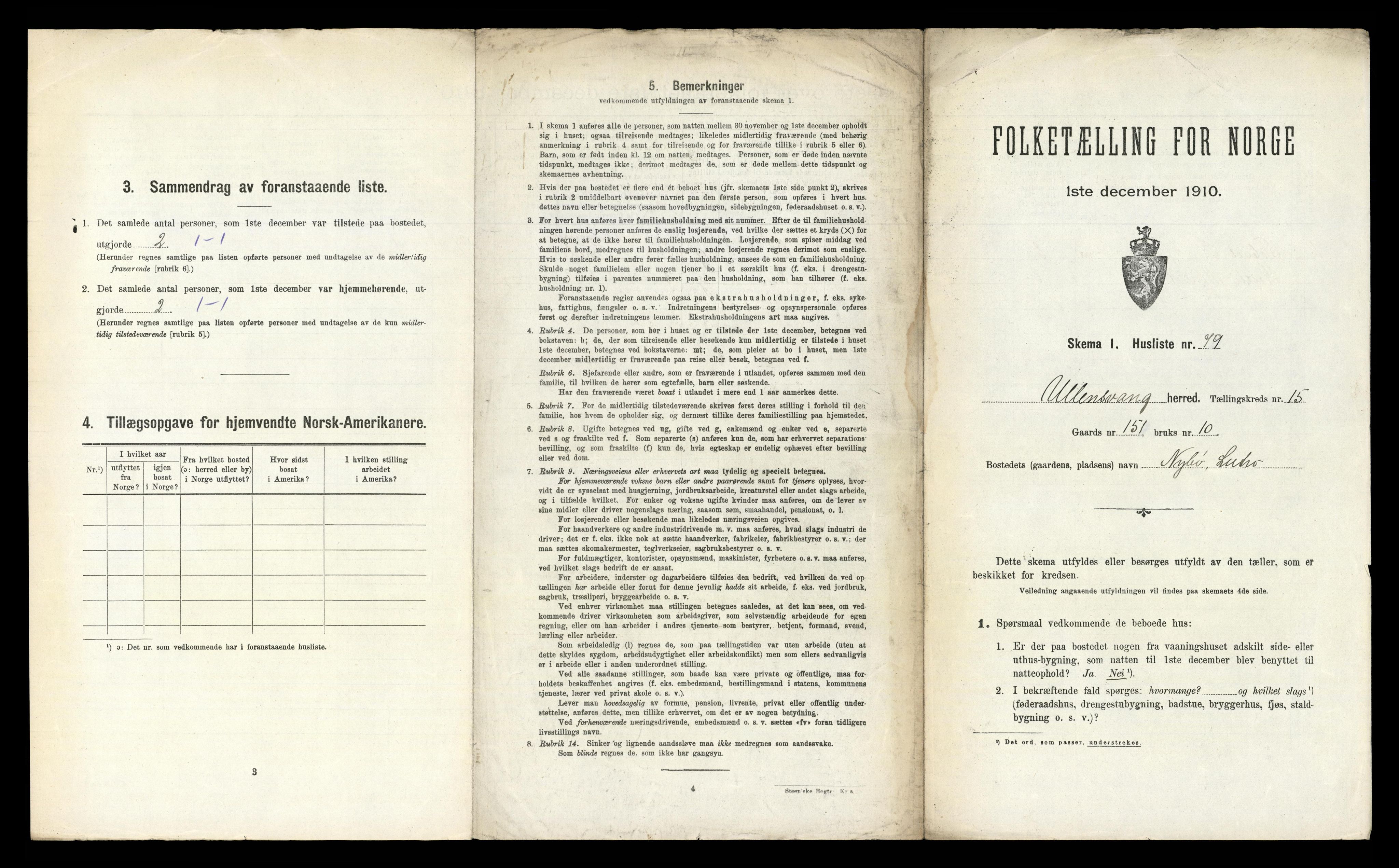 RA, 1910 census for Ullensvang, 1910, p. 1963