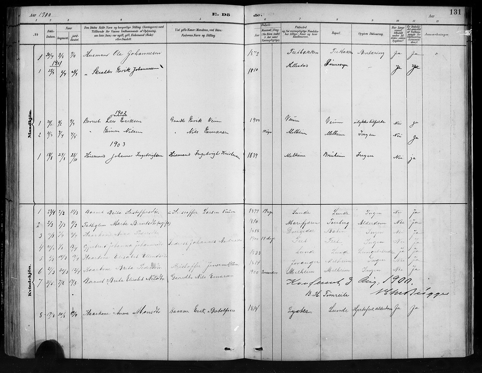 Jostedal sokneprestembete, SAB/A-80601/H/Hab/Habb/L0001: Parish register (copy) no. B 1, 1882-1921, p. 131