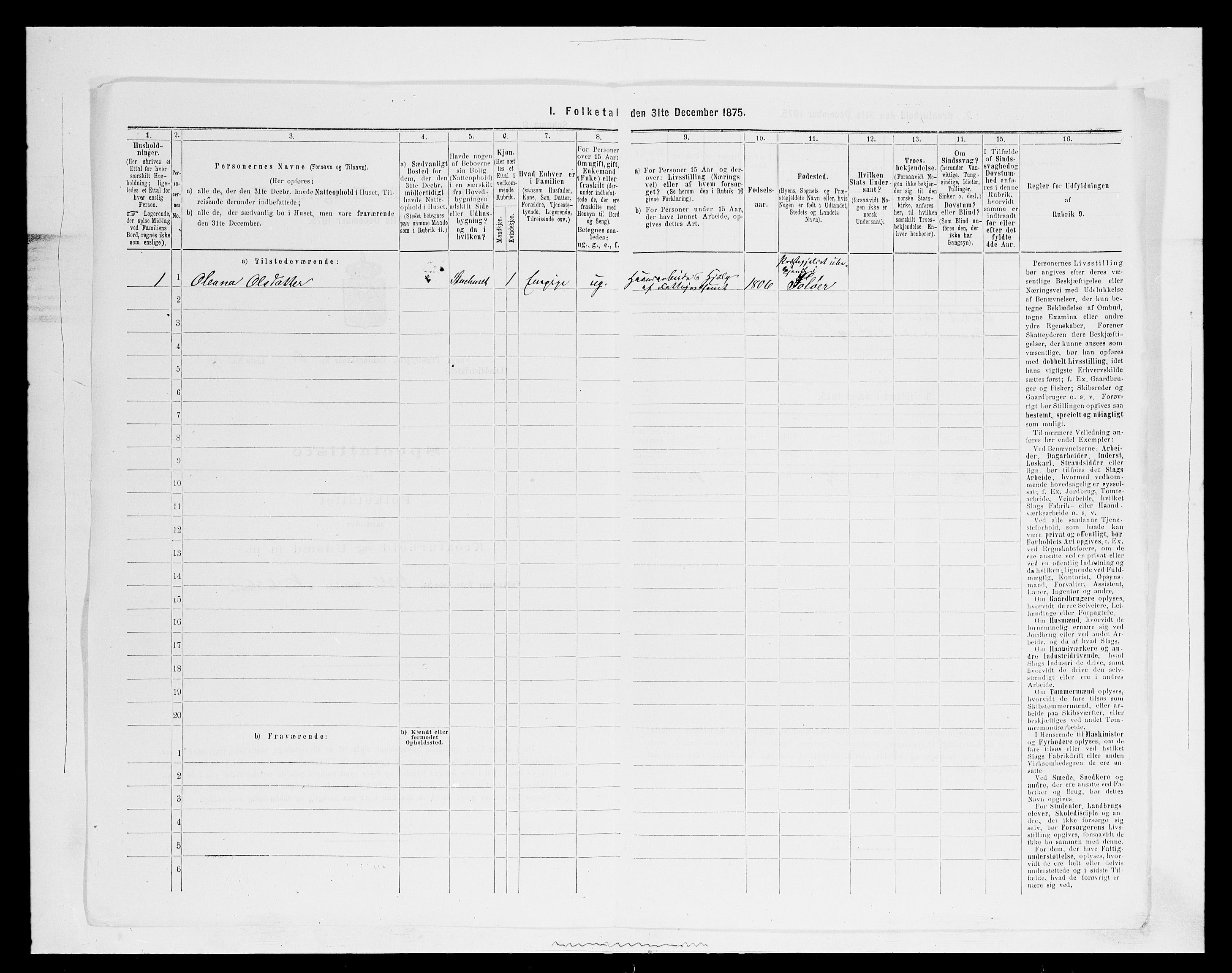 SAH, 1875 census for 0414L Vang/Vang og Furnes, 1875, p. 1269