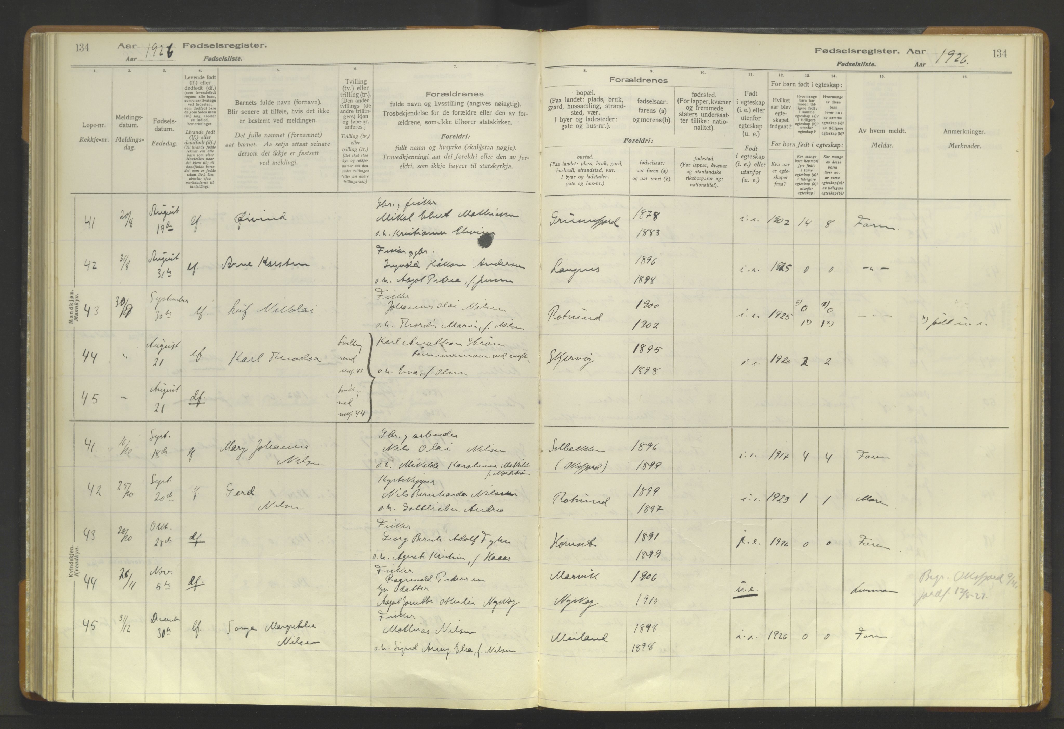 Skjervøy sokneprestkontor, AV/SATØ-S-1300/I/Ia/L0056: Birth register no. 56, 1916-1932, p. 134