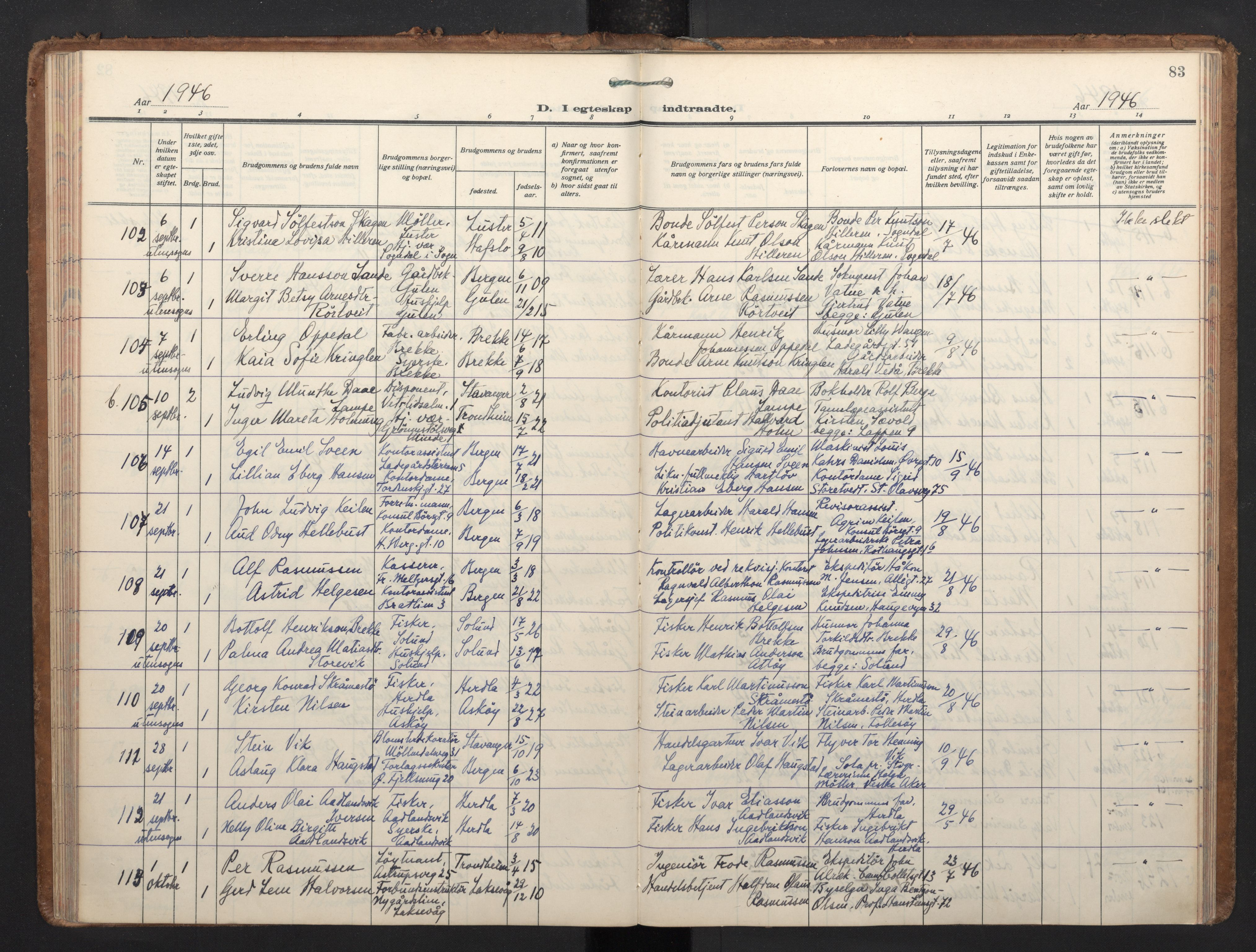 Korskirken sokneprestembete, AV/SAB-A-76101/H/Haa/L0040: Parish register (official) no. D 7, 1938-1952, p. 82b-83a