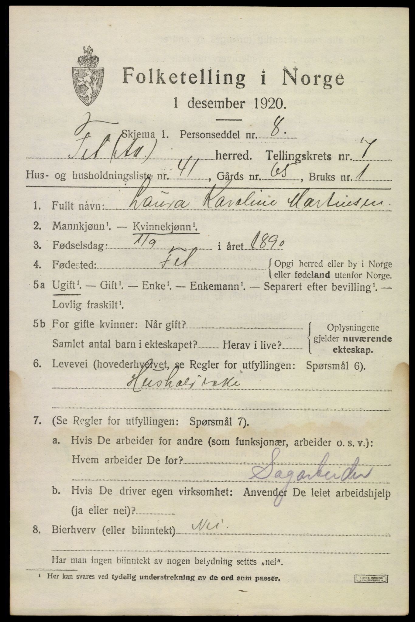 SAO, 1920 census for Fet, 1920, p. 8478