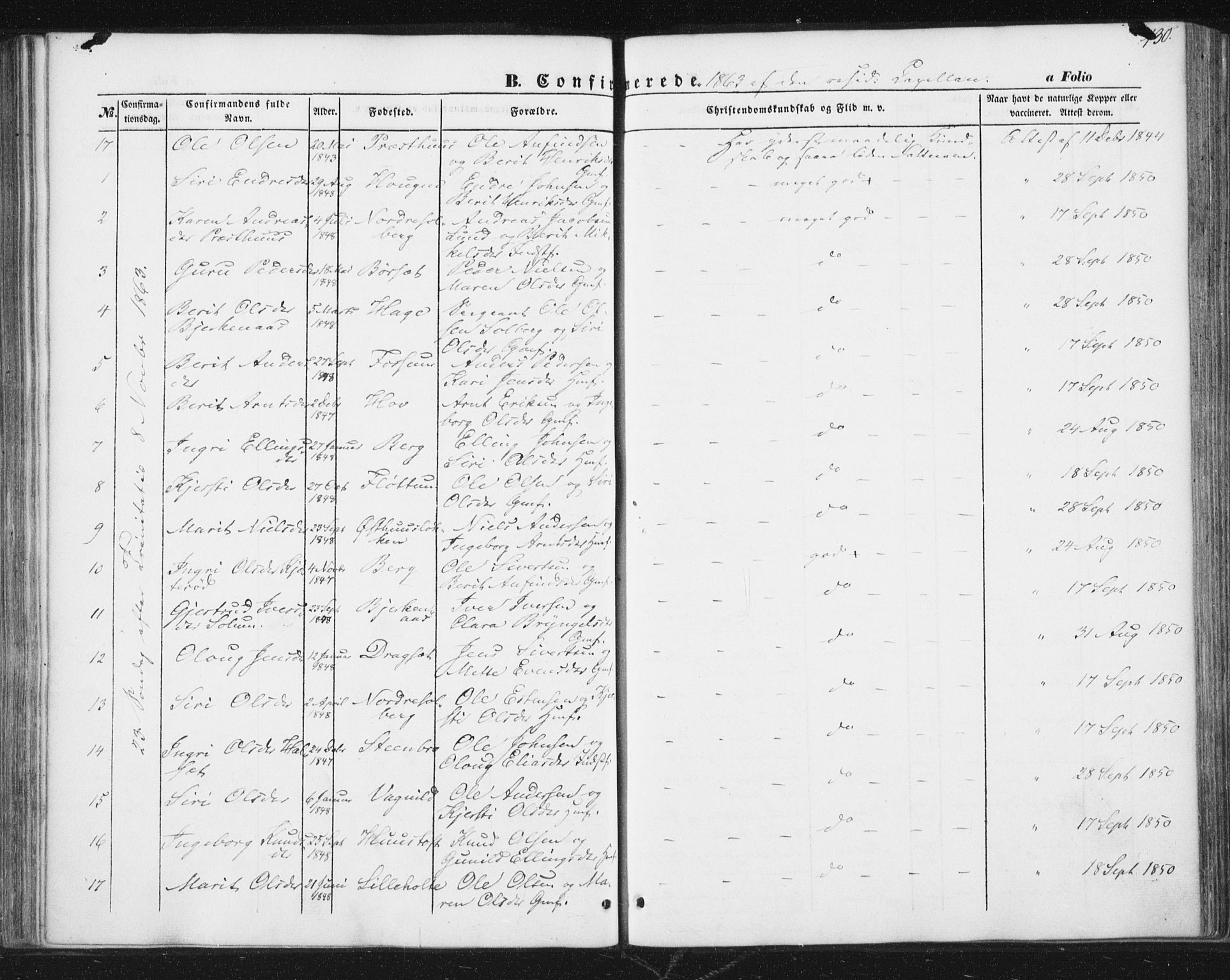 Ministerialprotokoller, klokkerbøker og fødselsregistre - Sør-Trøndelag, SAT/A-1456/689/L1038: Parish register (official) no. 689A03, 1848-1872, p. 130