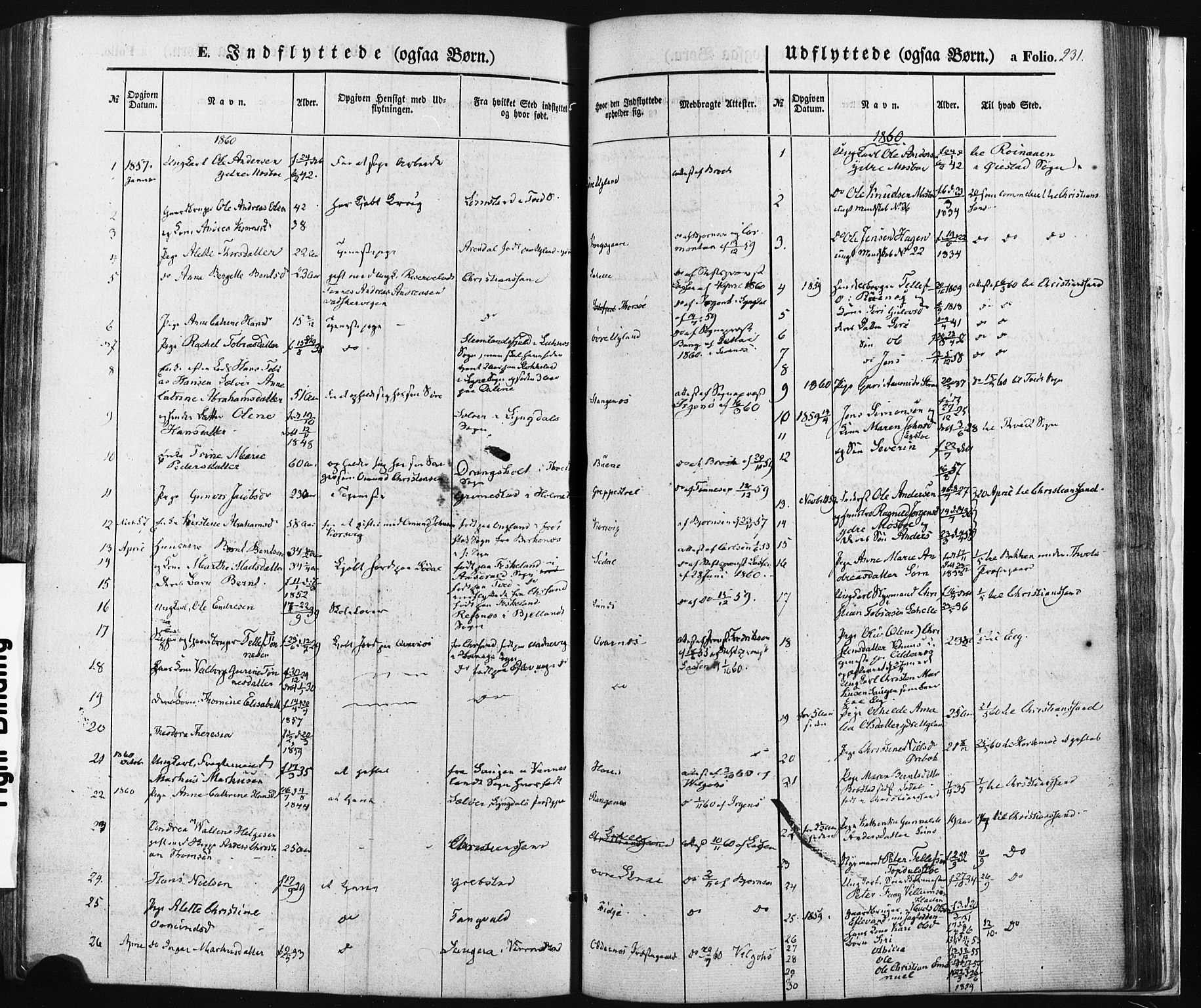 Oddernes sokneprestkontor, SAK/1111-0033/F/Fa/Faa/L0007: Parish register (official) no. A 7, 1851-1863, p. 231