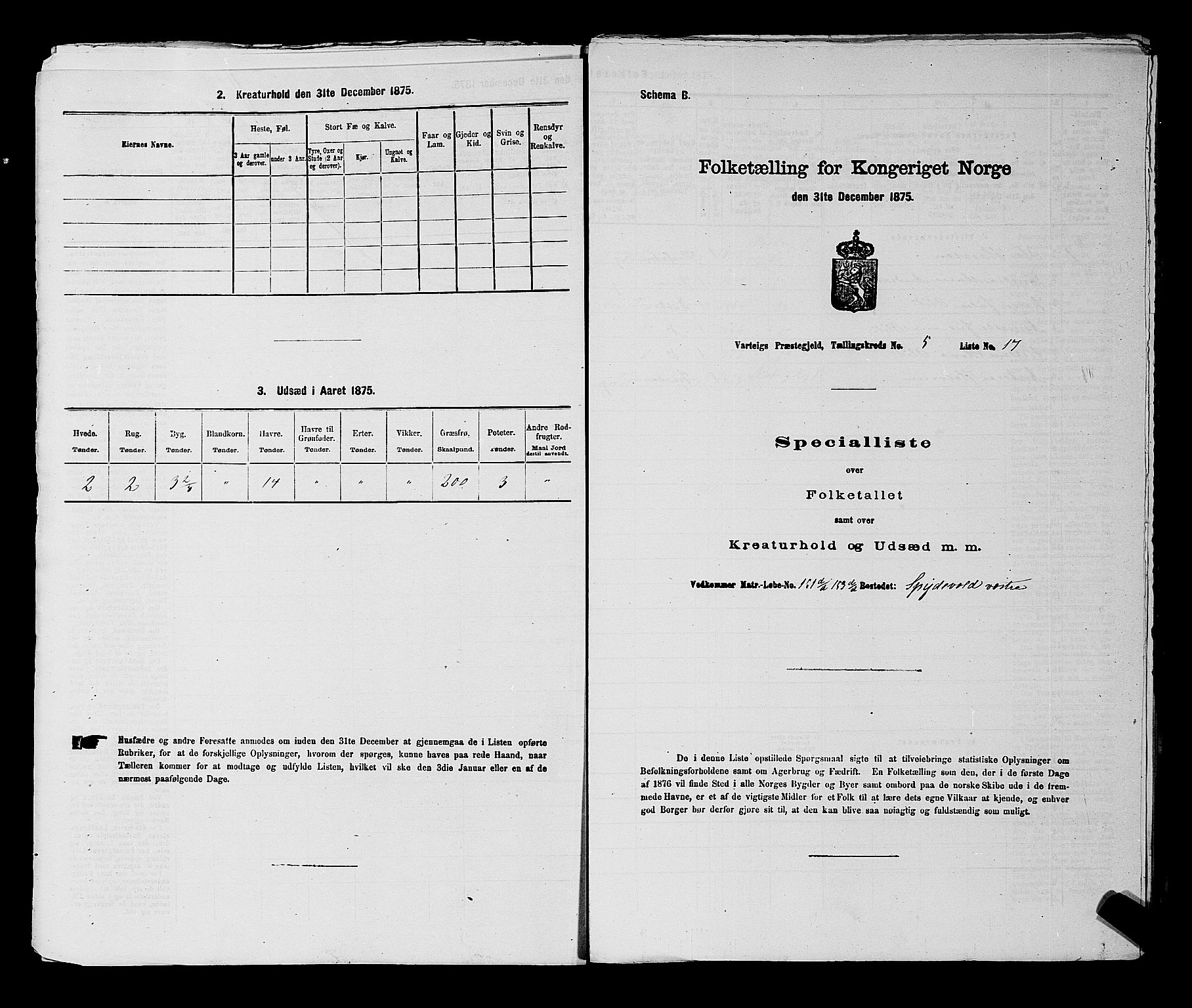 RA, 1875 census for 0114P Varteig, 1875, p. 414