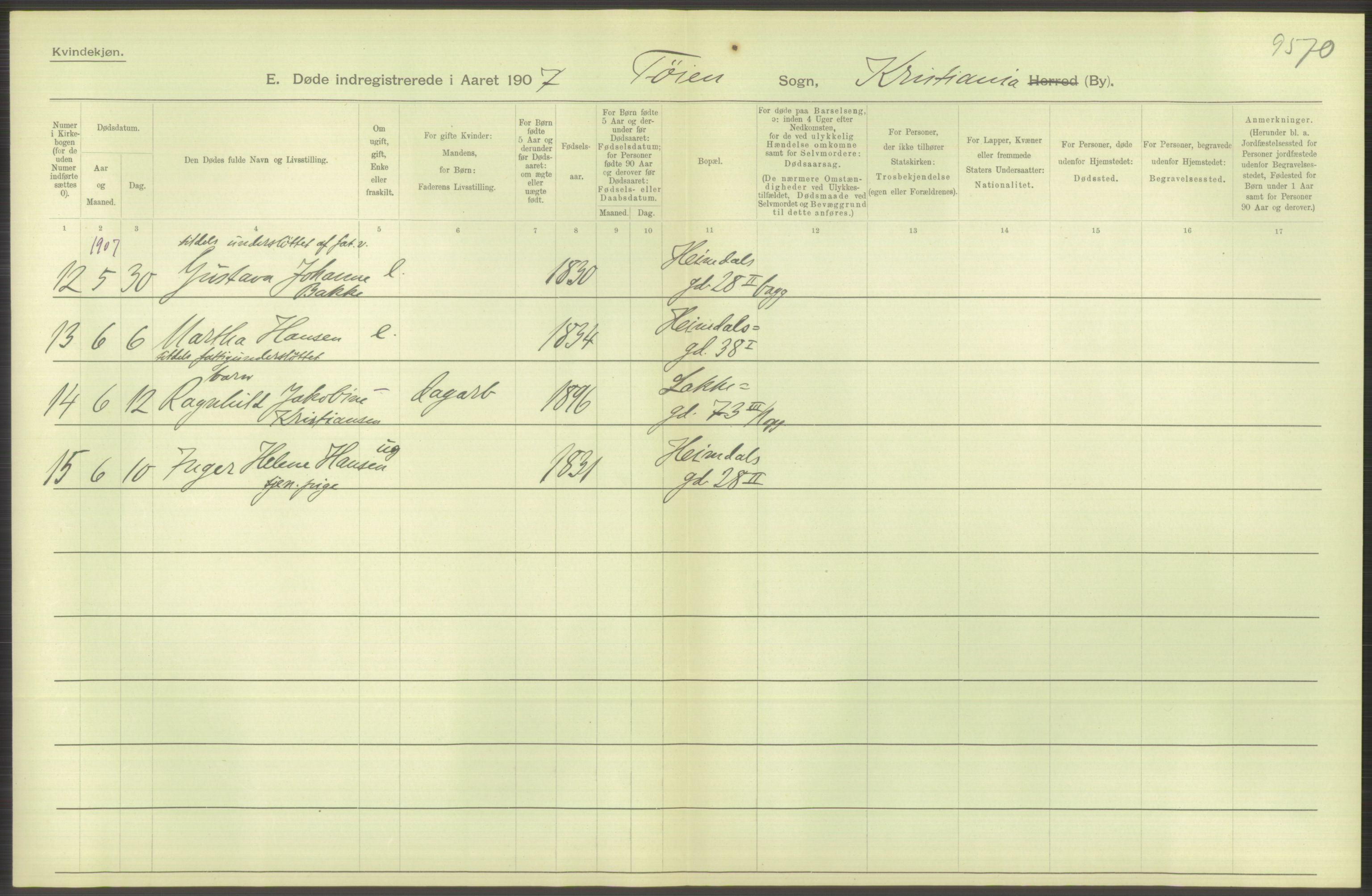 Statistisk sentralbyrå, Sosiodemografiske emner, Befolkning, AV/RA-S-2228/D/Df/Dfa/Dfae/L0009: Kristiania: Døde, 1907, p. 560