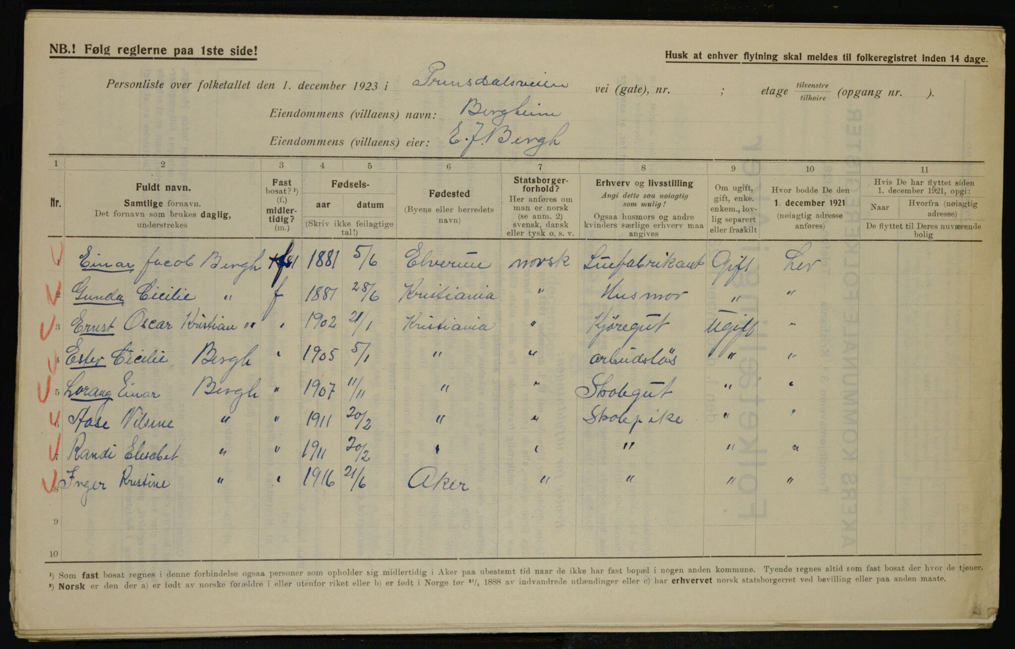 , Municipal Census 1923 for Aker, 1923, p. 43505