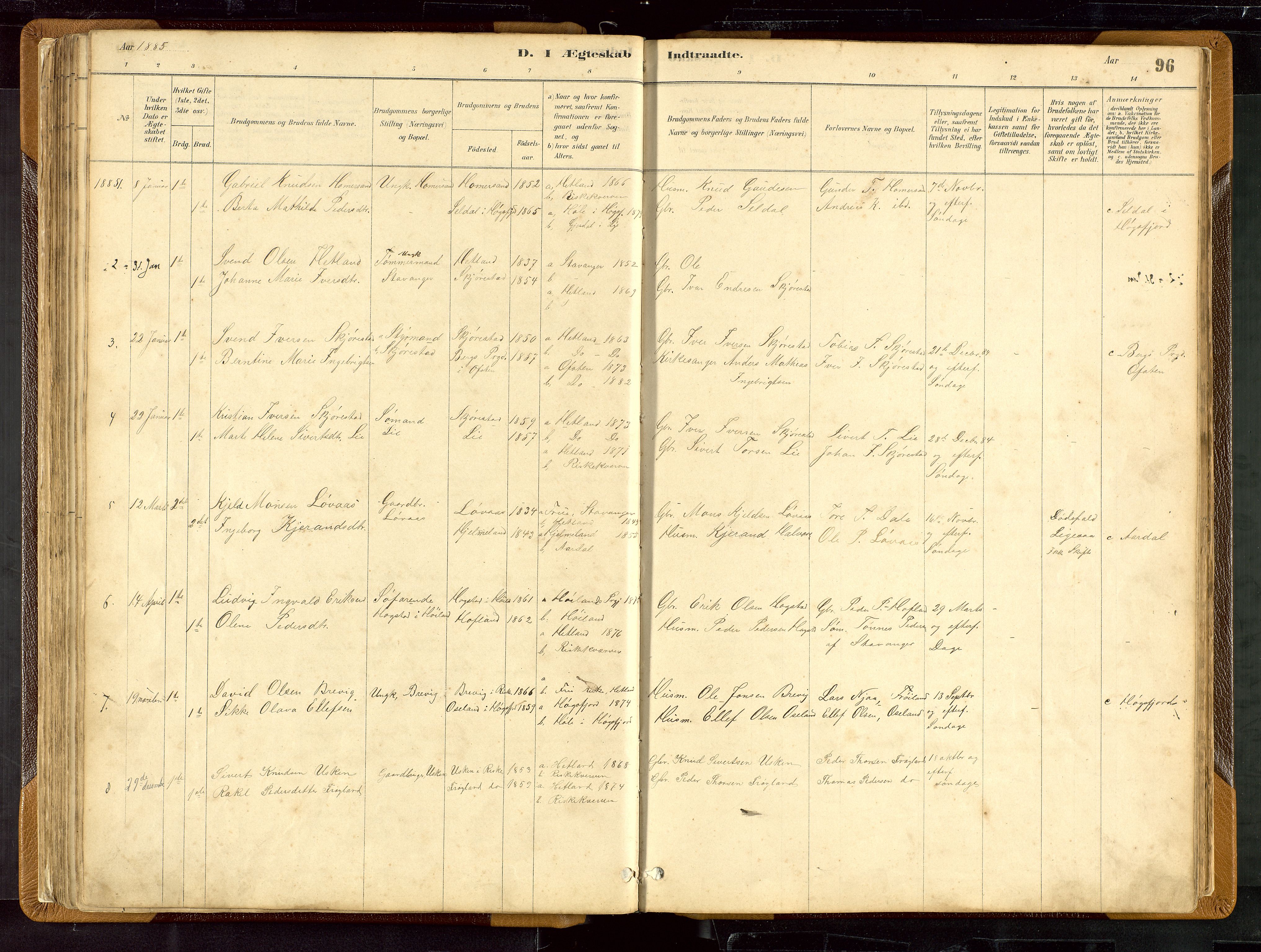 Hetland sokneprestkontor, SAST/A-101826/30/30BB/L0007: Parish register (copy) no. B 7, 1878-1910, p. 96