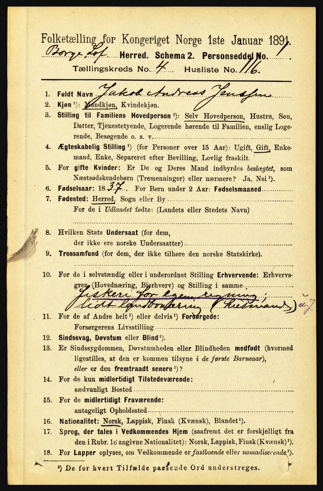 RA, 1891 census for 1862 Borge, 1891, p. 2939