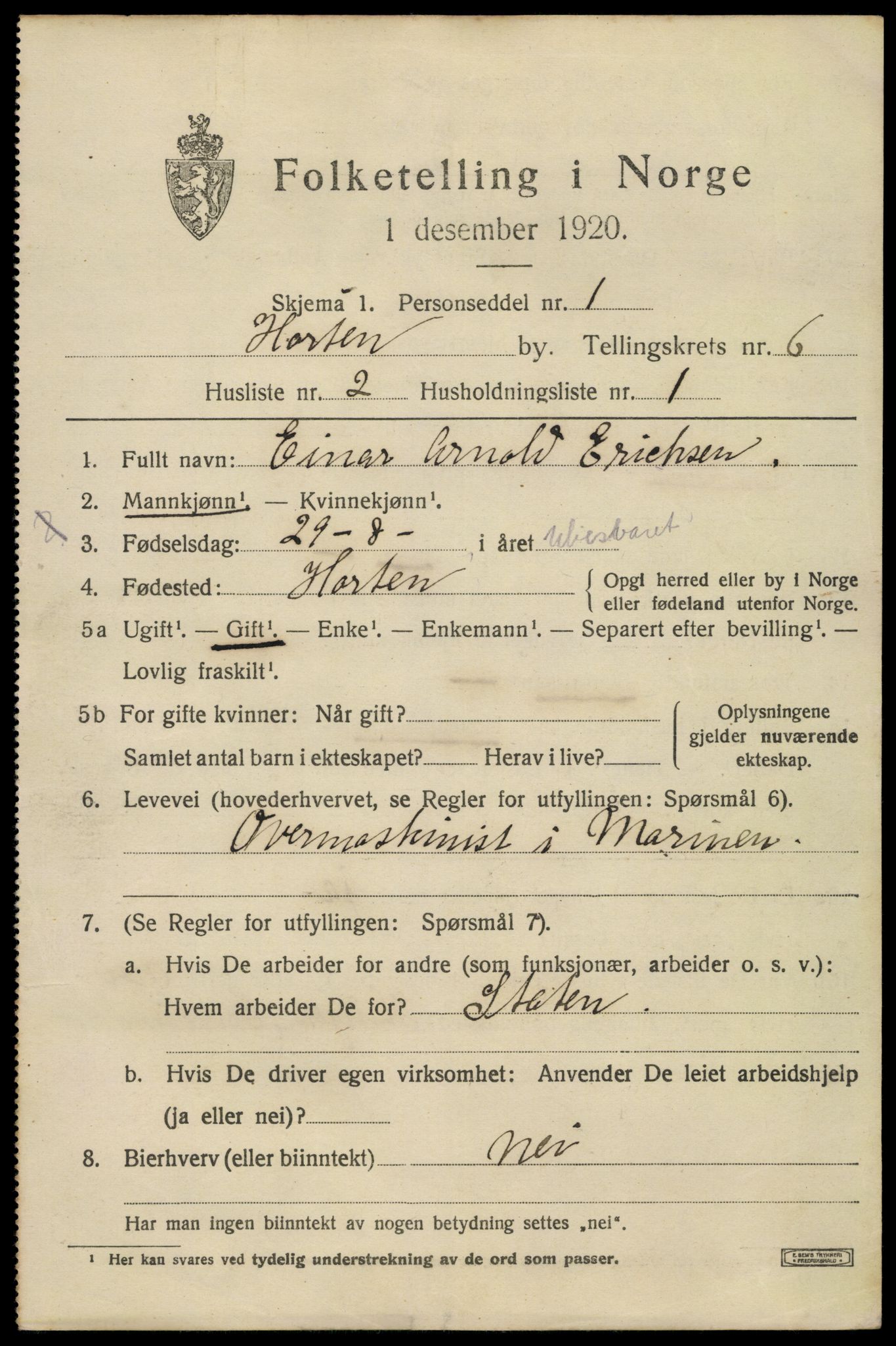 SAKO, 1920 census for Horten, 1920, p. 22279