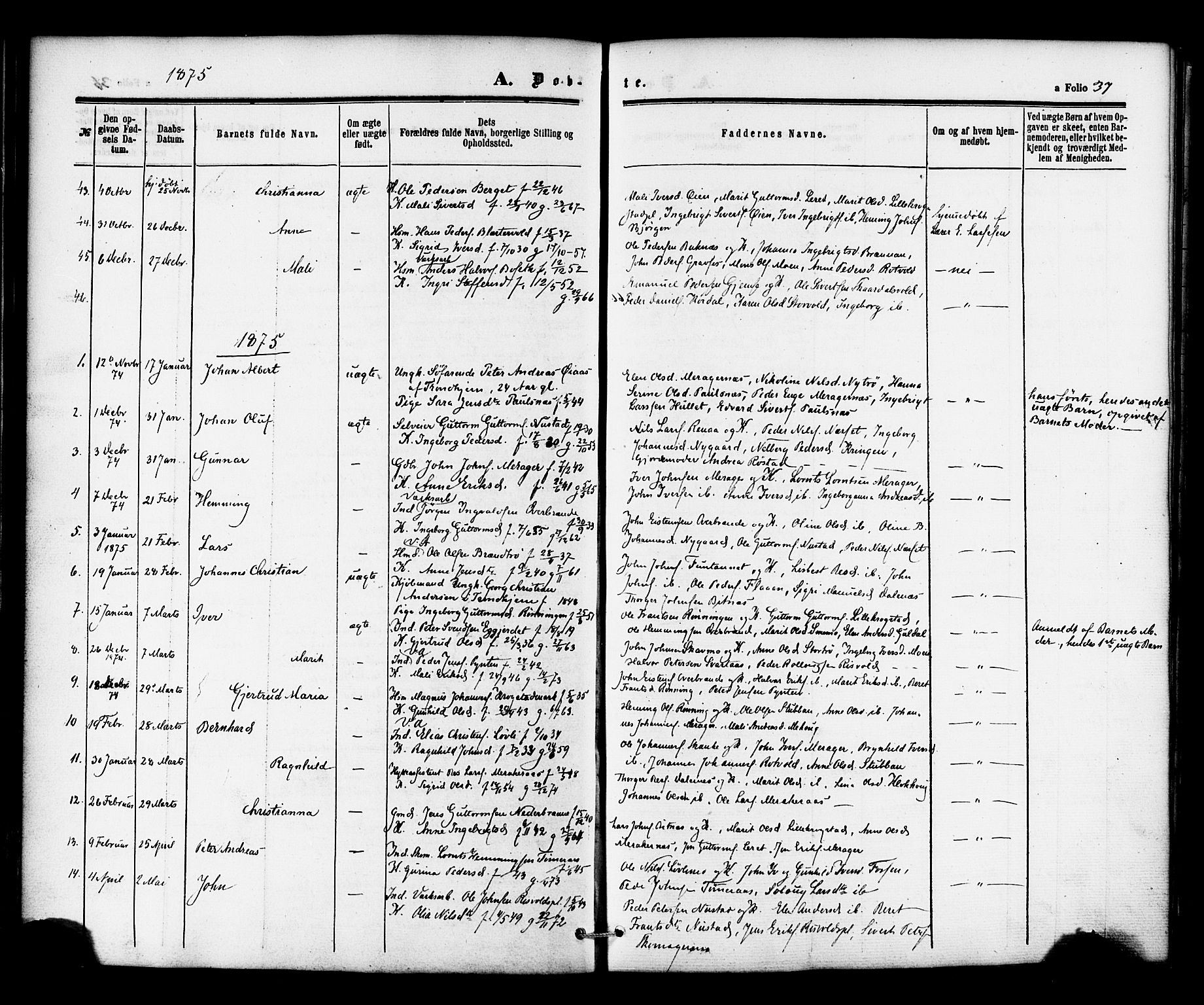Ministerialprotokoller, klokkerbøker og fødselsregistre - Nord-Trøndelag, SAT/A-1458/706/L0041: Parish register (official) no. 706A02, 1862-1877, p. 37