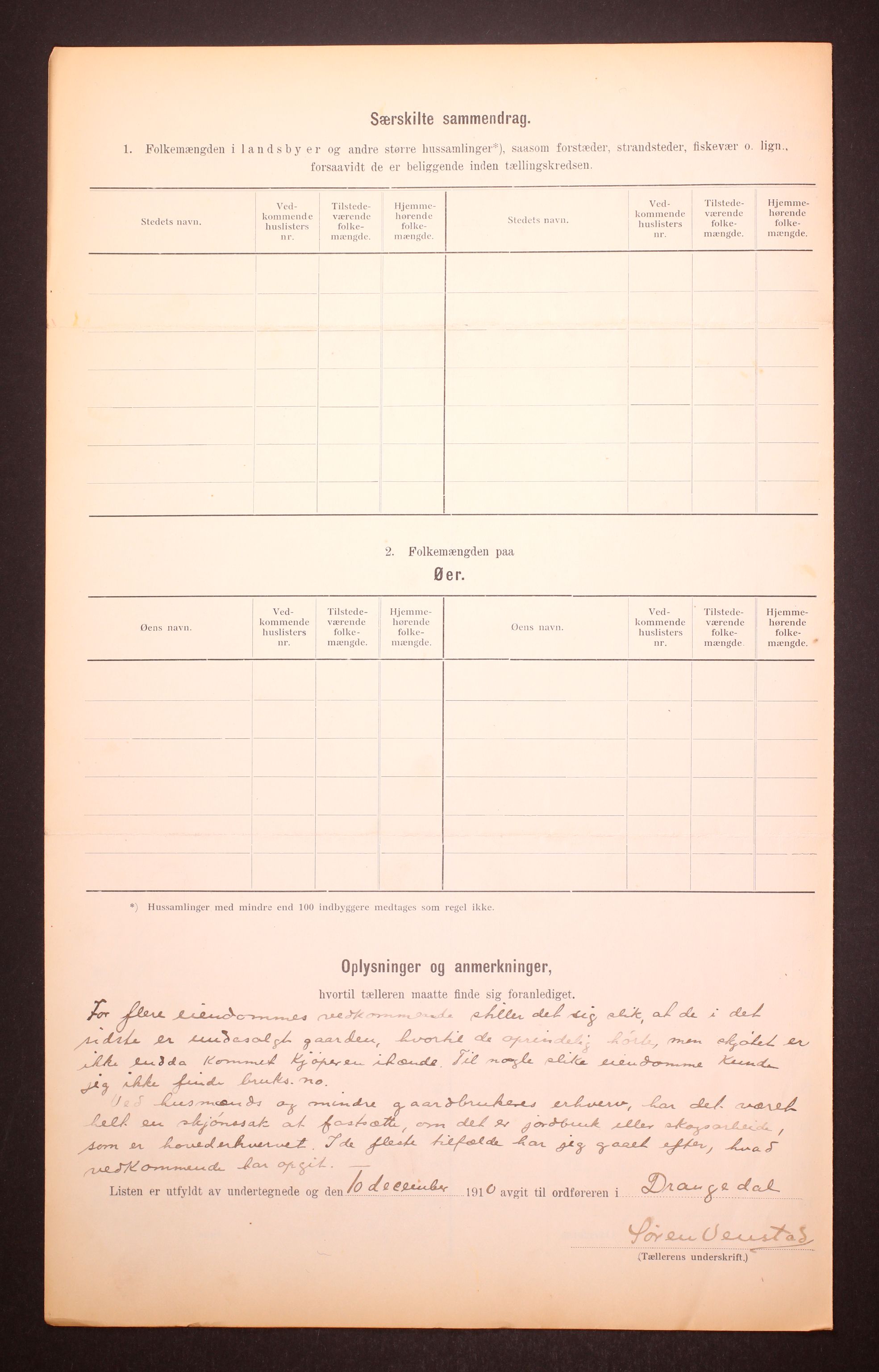 RA, 1910 census for Drangedal, 1910, p. 6