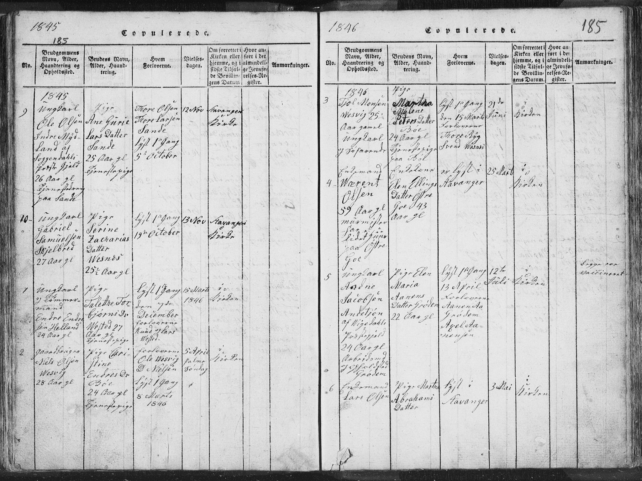 Hetland sokneprestkontor, SAST/A-101826/30/30BA/L0001: Parish register (official) no. A 1, 1816-1856, p. 185
