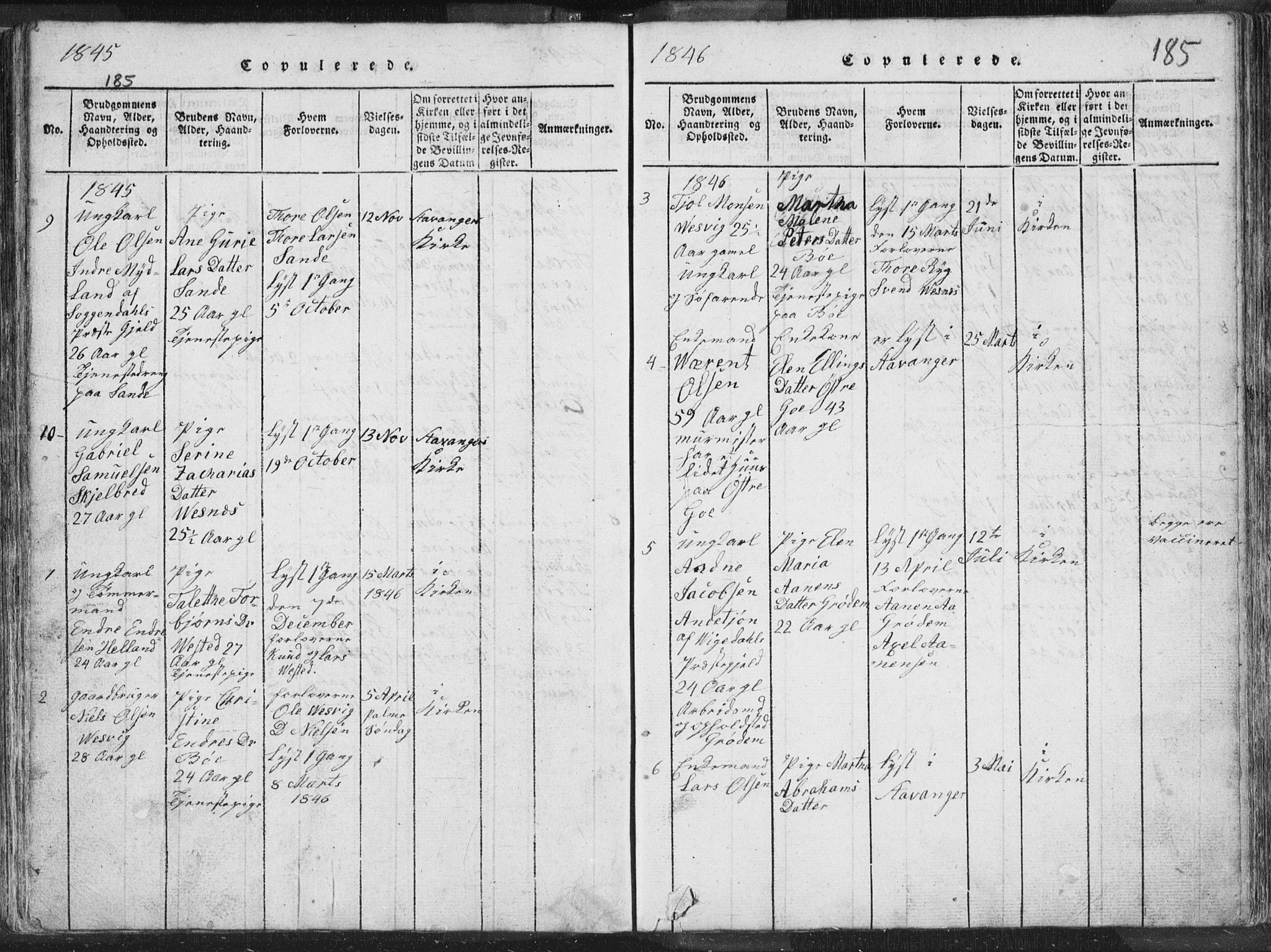 Hetland sokneprestkontor, AV/SAST-A-101826/30/30BA/L0001: Parish register (official) no. A 1, 1816-1856, p. 185