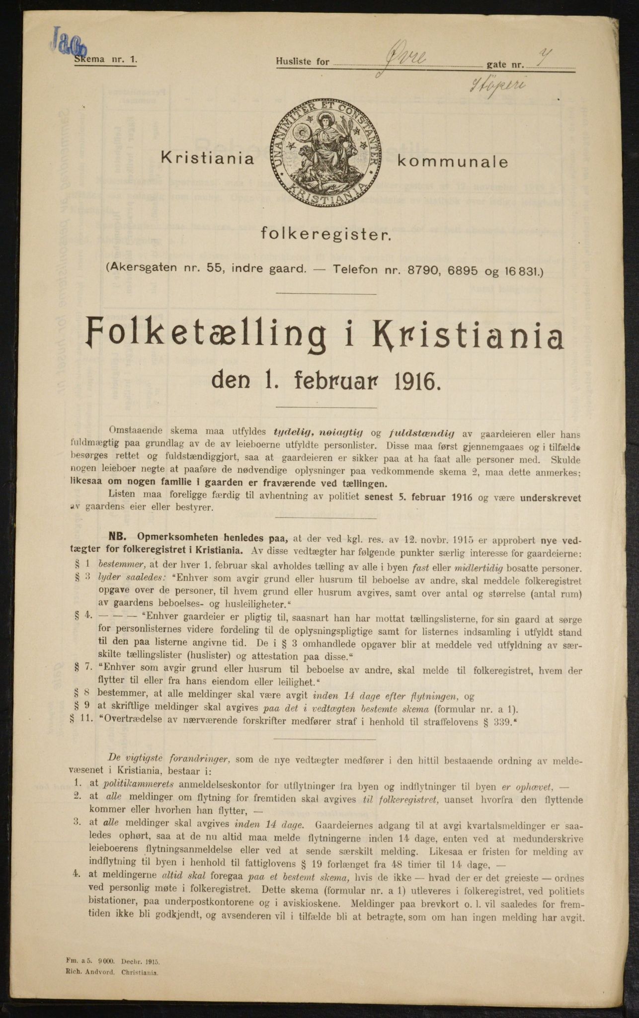 OBA, Municipal Census 1916 for Kristiania, 1916, p. 133575