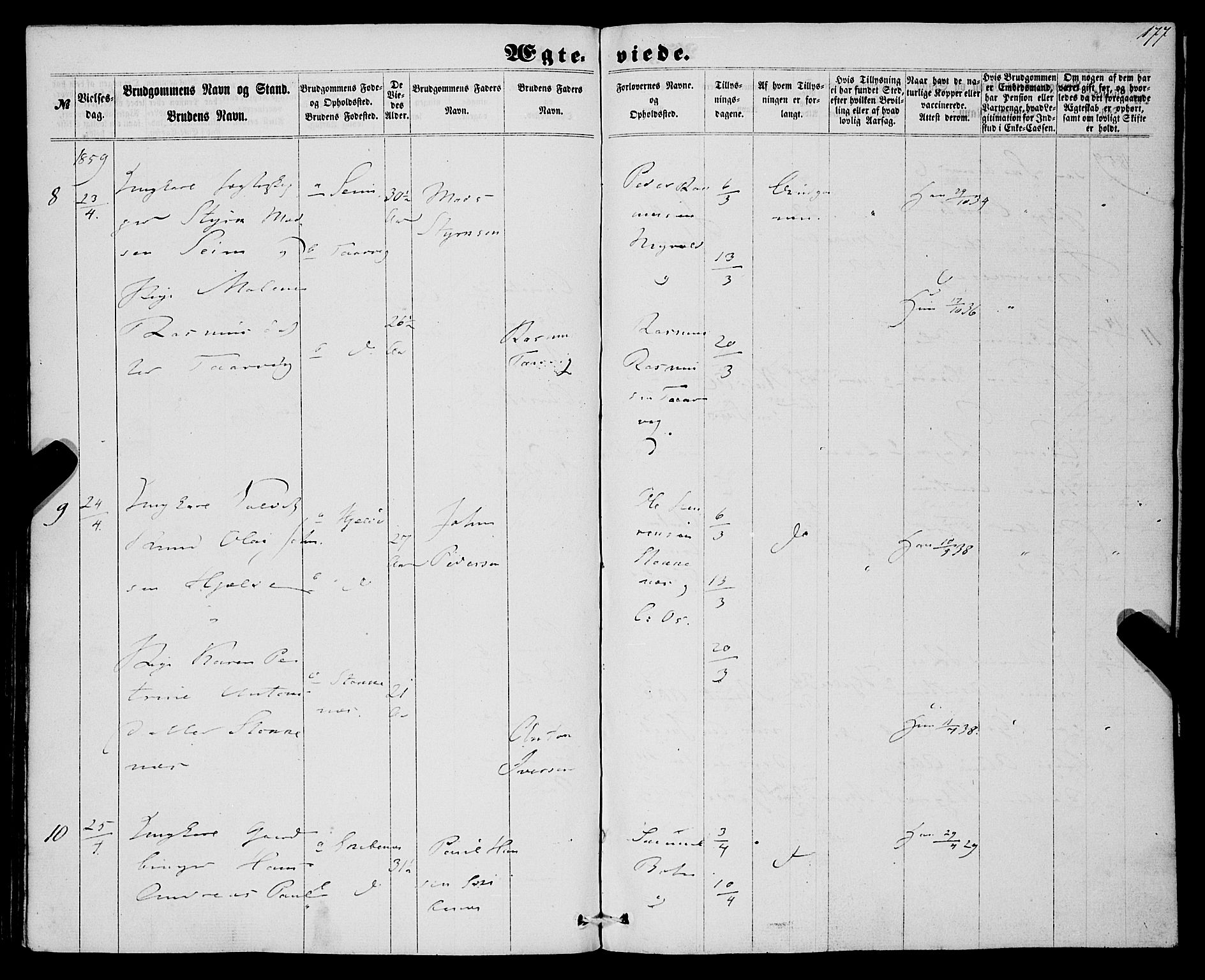 Eid sokneprestembete, AV/SAB-A-82301/H/Haa/Haaa/L0008: Parish register (official) no. A 8, 1858-1860, p. 177