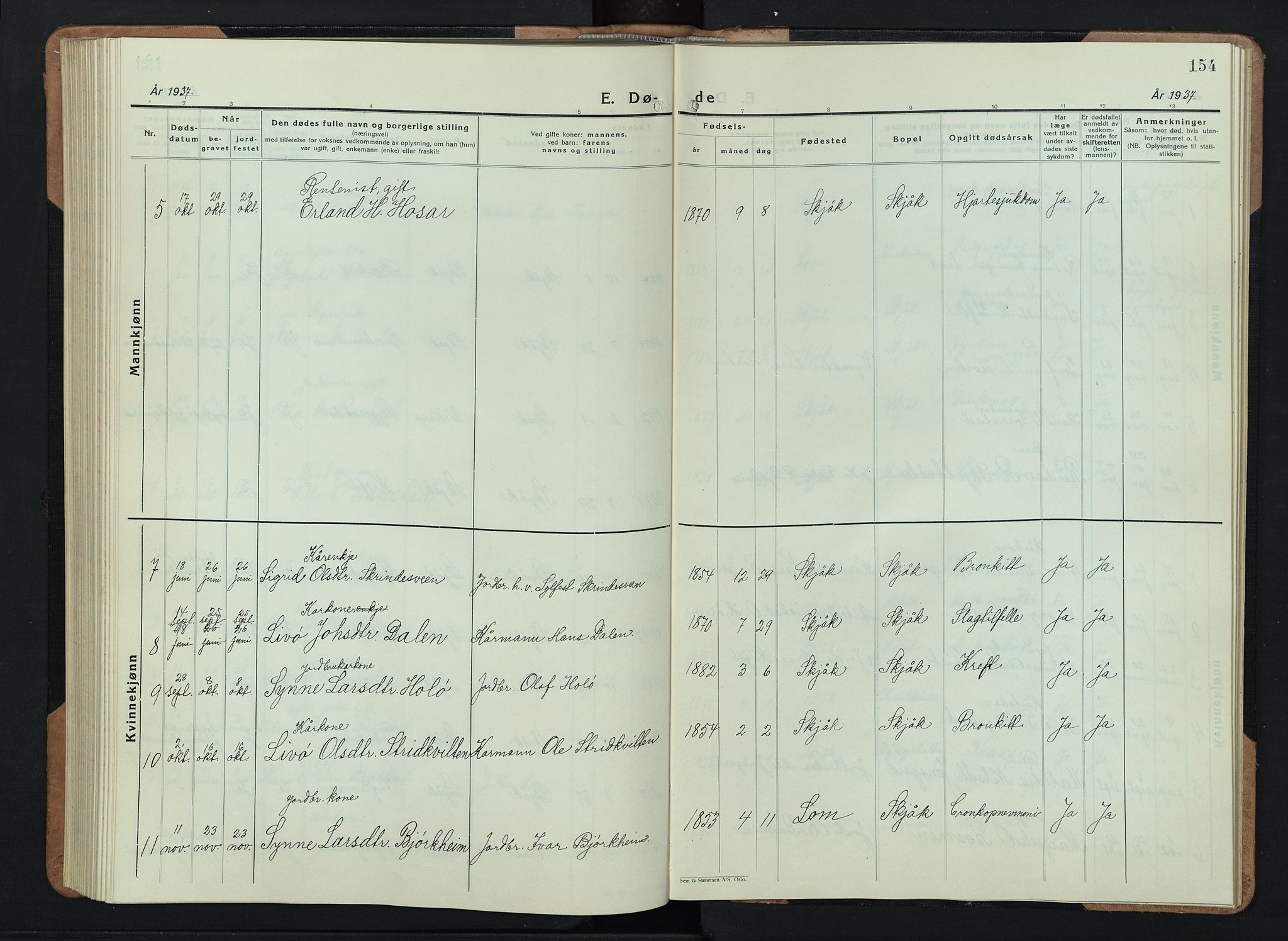 Skjåk prestekontor, AV/SAH-PREST-072/H/Ha/Hab/L0006: Parish register (copy) no. 6, 1933-1954, p. 154