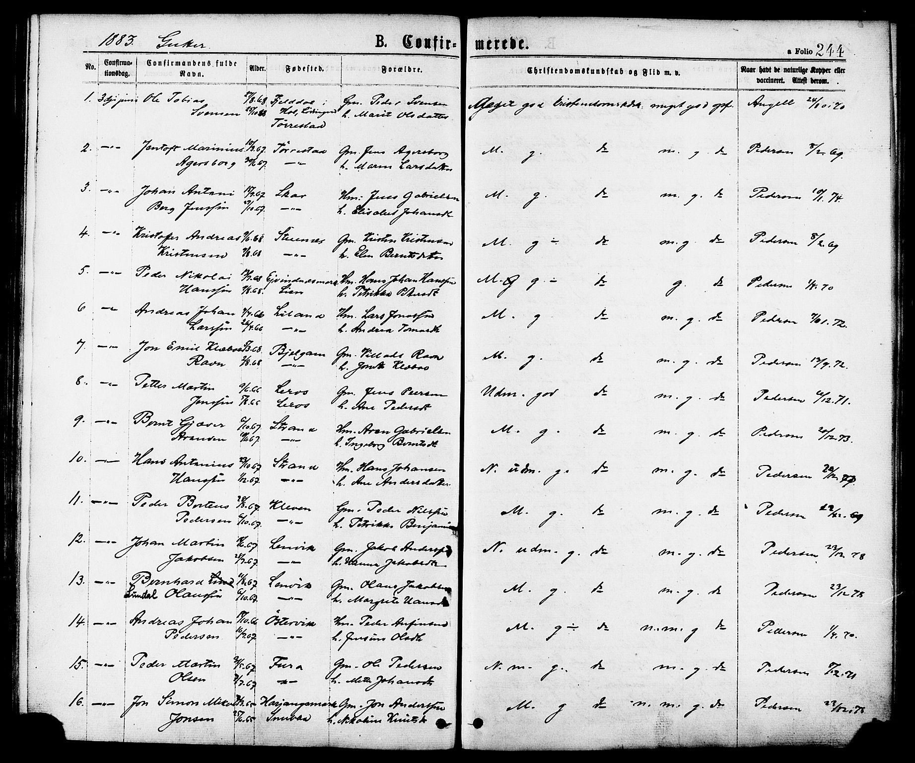 Ministerialprotokoller, klokkerbøker og fødselsregistre - Nordland, SAT/A-1459/863/L0897: Parish register (official) no. 863A09, 1872-1886, p. 244