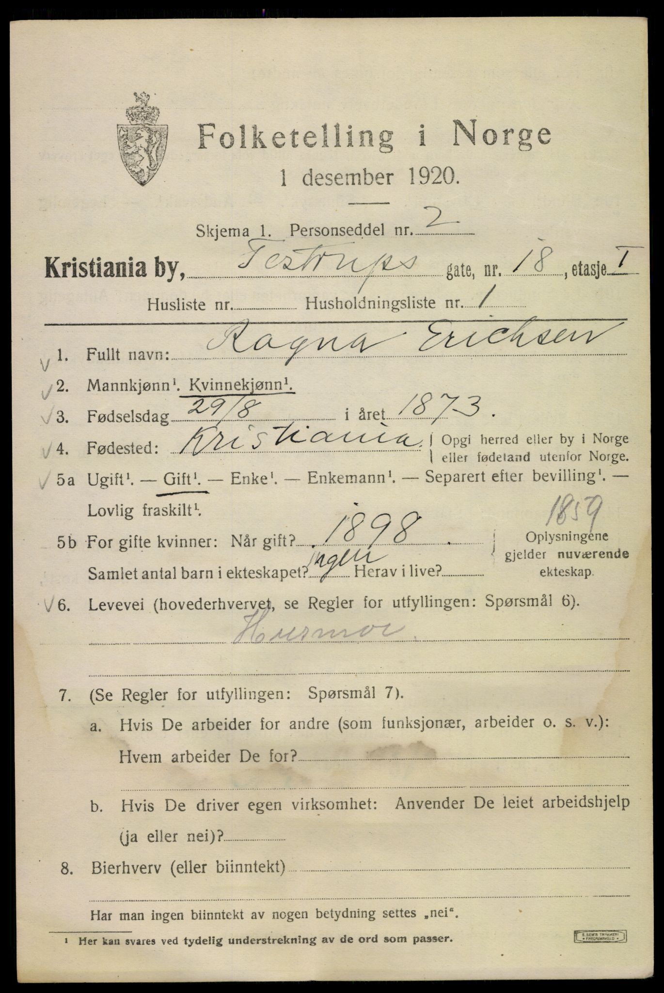 SAO, 1920 census for Kristiania, 1920, p. 595327