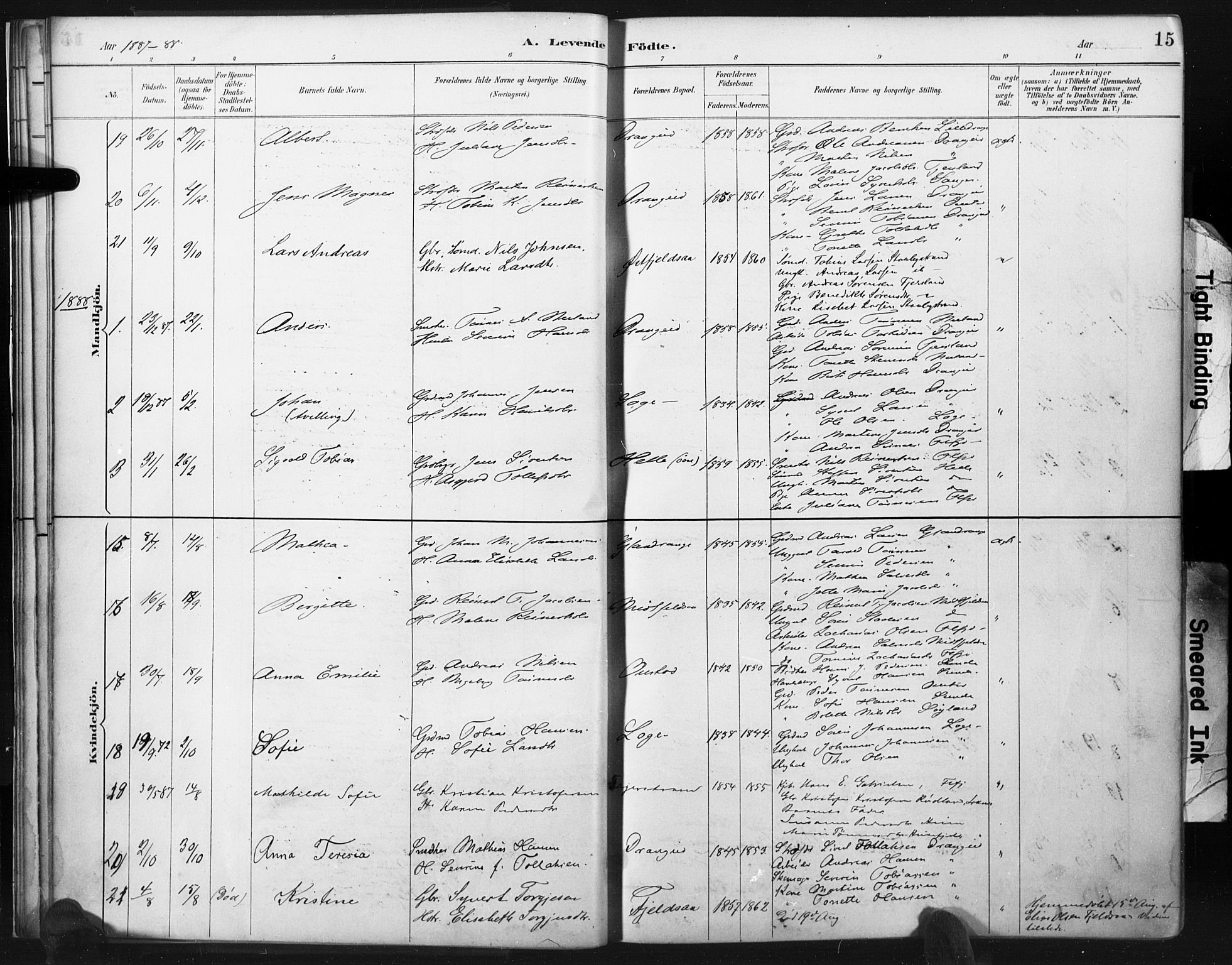 Flekkefjord sokneprestkontor, SAK/1111-0012/F/Fa/Fac/L0008: Parish register (official) no. A 8, 1885-1898, p. 15