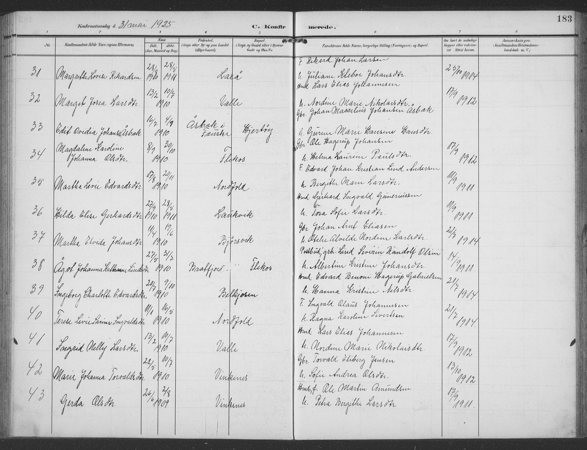 Ministerialprotokoller, klokkerbøker og fødselsregistre - Nordland, AV/SAT-A-1459/858/L0835: Parish register (copy) no. 858C02, 1904-1940, p. 183