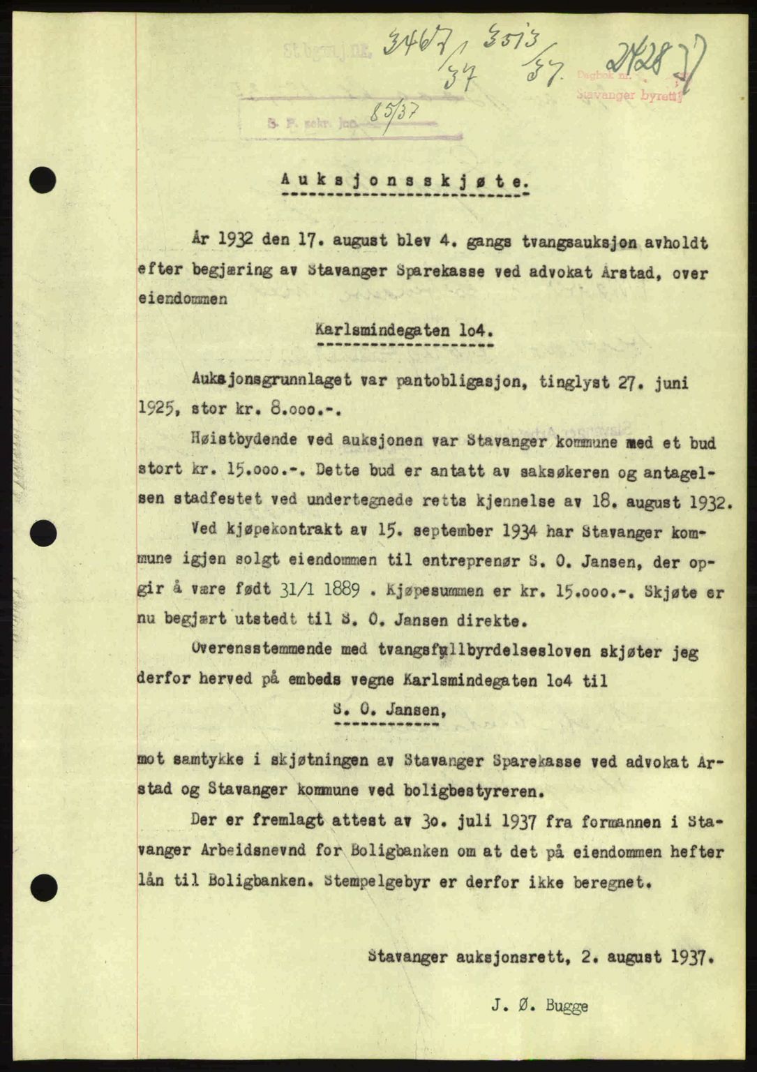 Stavanger byrett, SAST/A-100455/002/G/Gb/L0013: Mortgage book no. A3, 1937-1938, Diary no: : 2428/1937