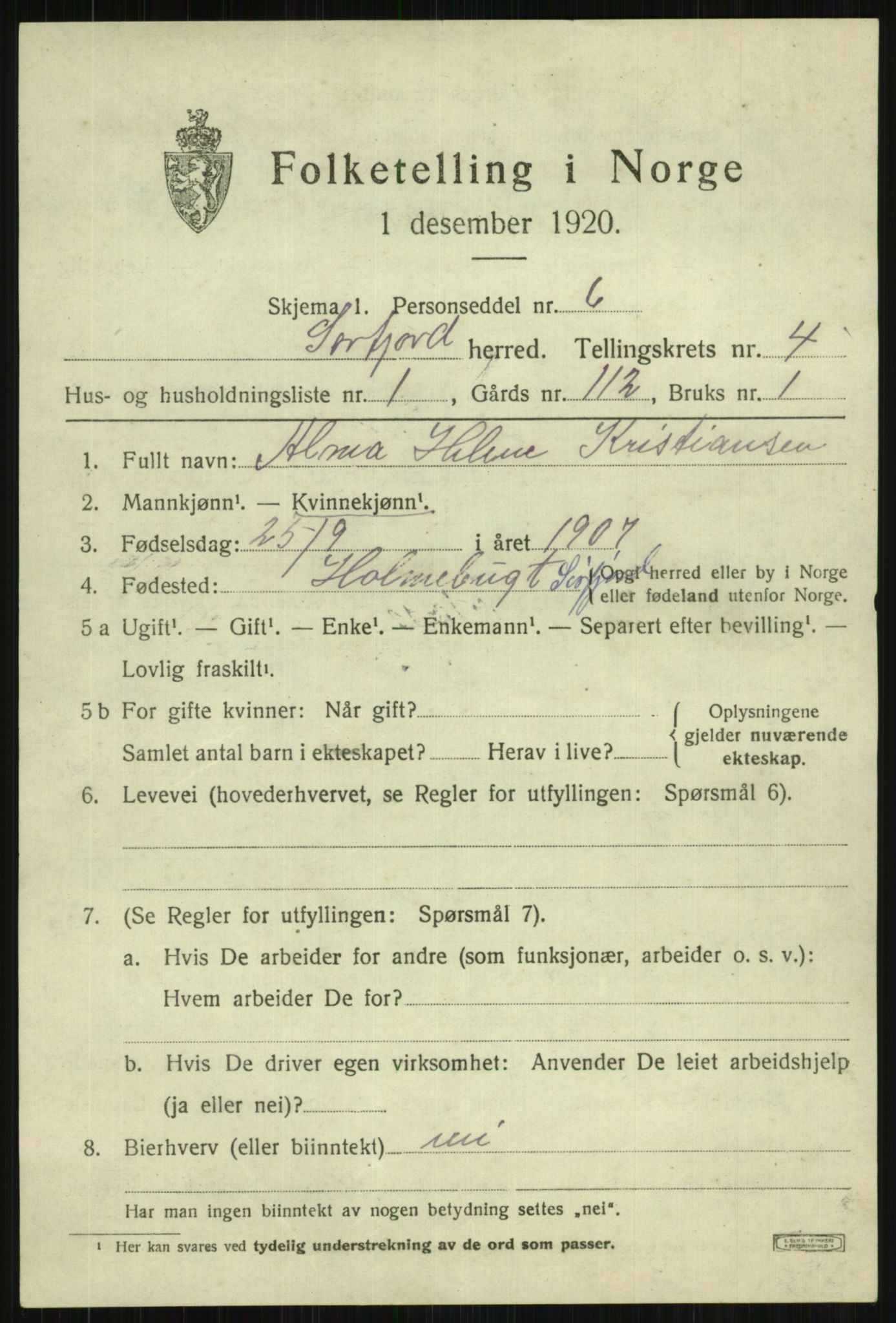 SATØ, 1920 census for Sørfjord, 1920, p. 1360