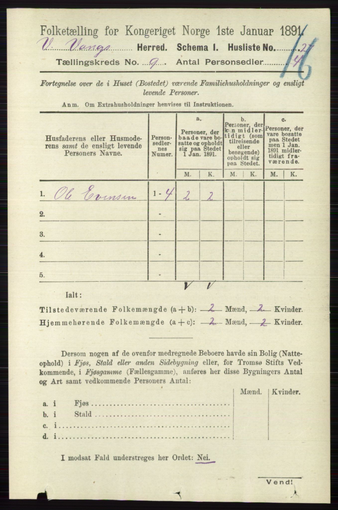 RA, 1891 census for 0545 Vang, 1891, p. 1950