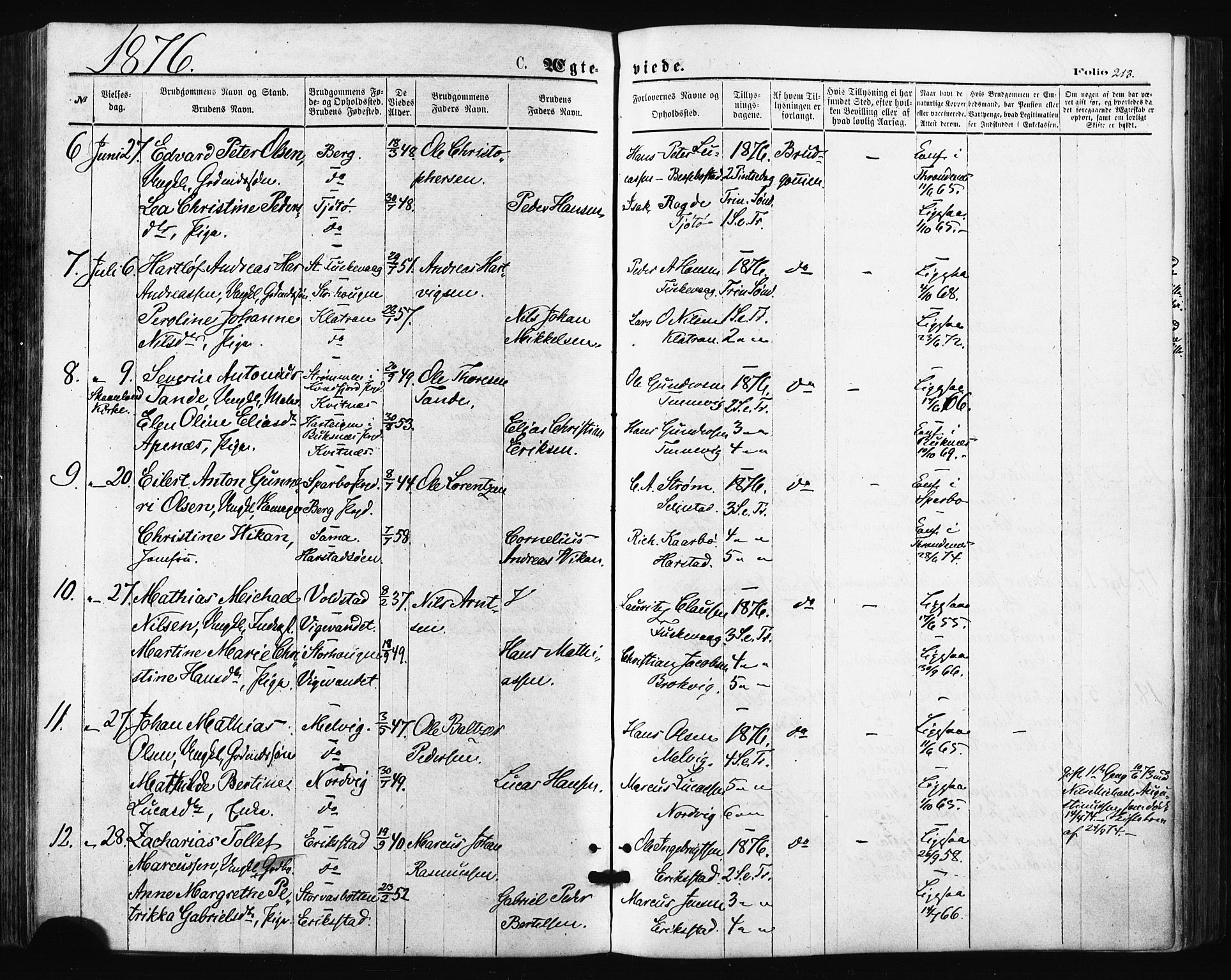 Trondenes sokneprestkontor, SATØ/S-1319/H/Ha/L0013kirke: Parish register (official) no. 13, 1870-1878, p. 213