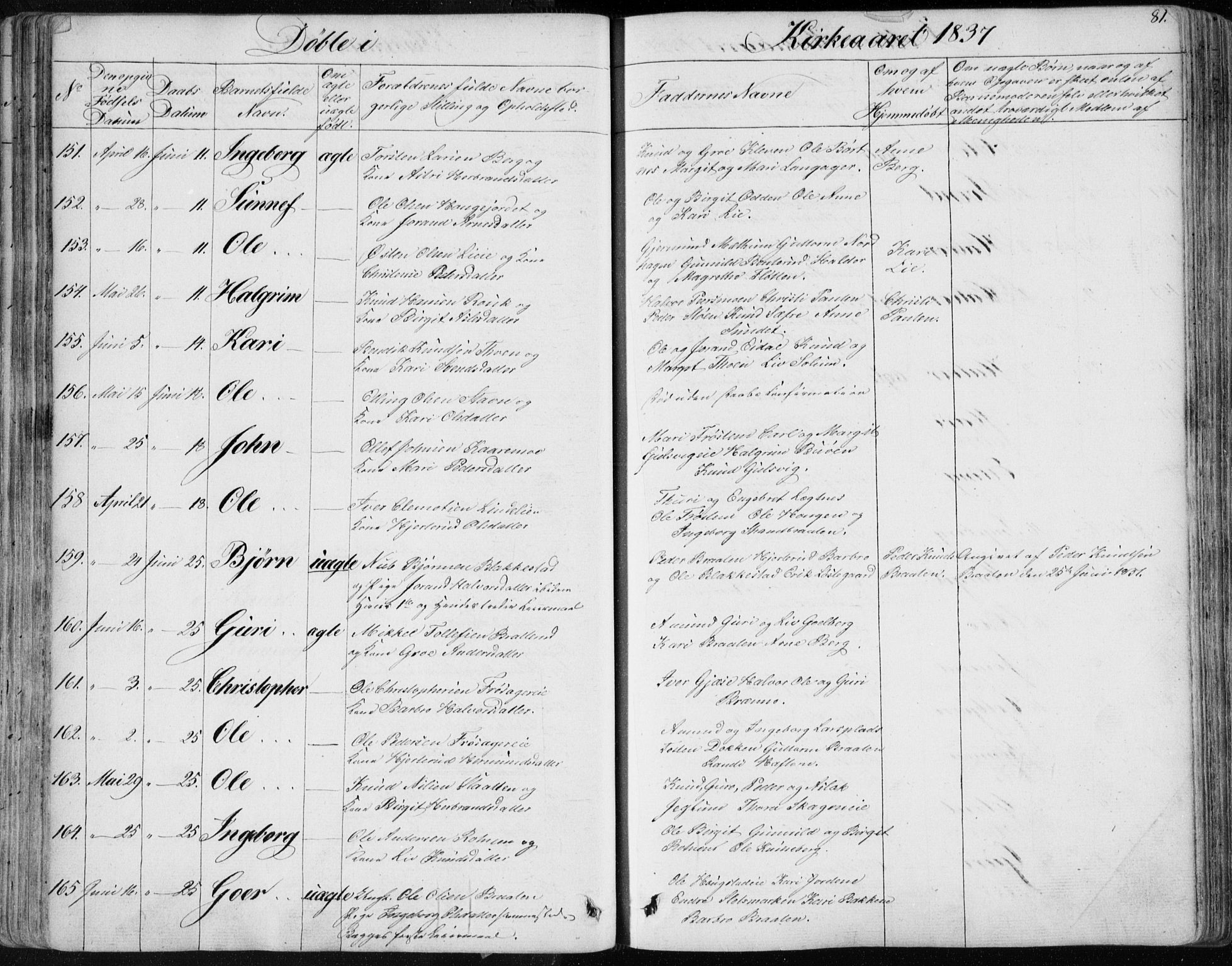 Nes kirkebøker, SAKO/A-236/F/Fa/L0009: Parish register (official) no. 9, 1834-1863, p. 81