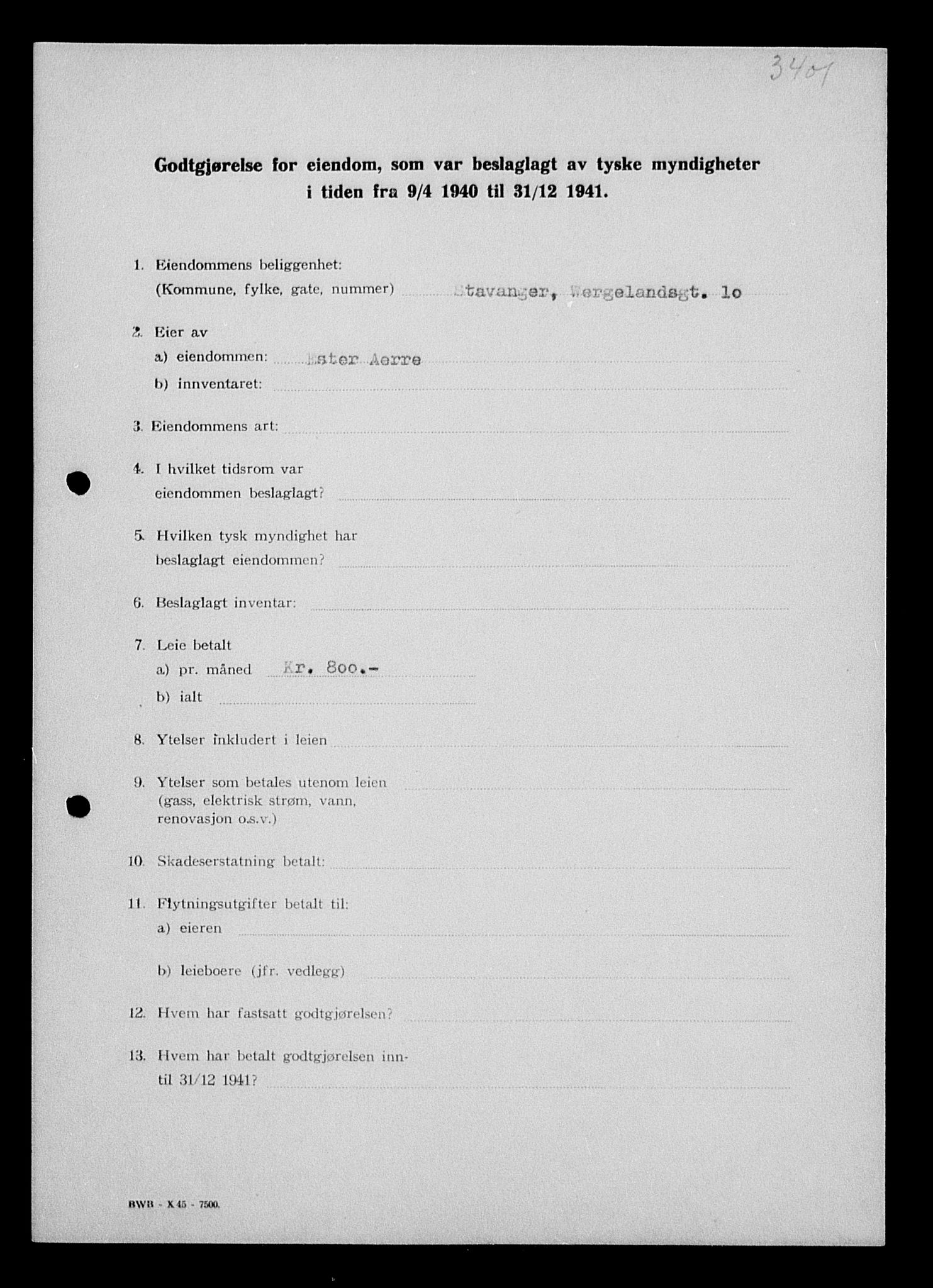 Justisdepartementet, Tilbakeføringskontoret for inndratte formuer, RA/S-1564/I/L1014: Godtgjørelse for beslaglagt eiendom, 1940-1941, p. 152