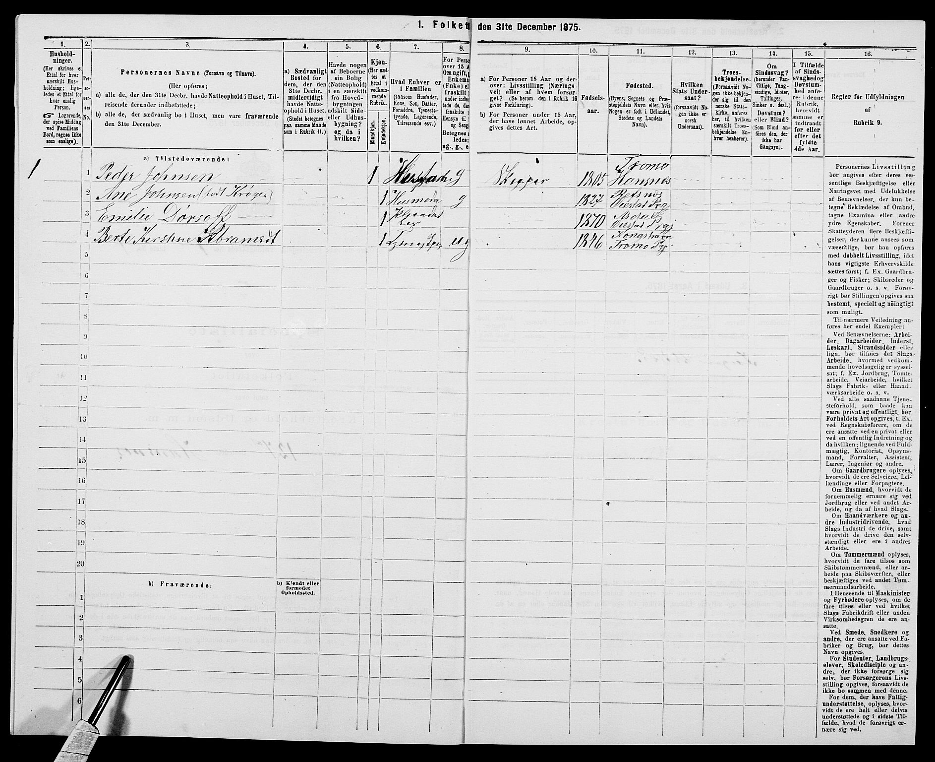 SAK, 1875 census for 0918P Austre Moland, 1875, p. 110