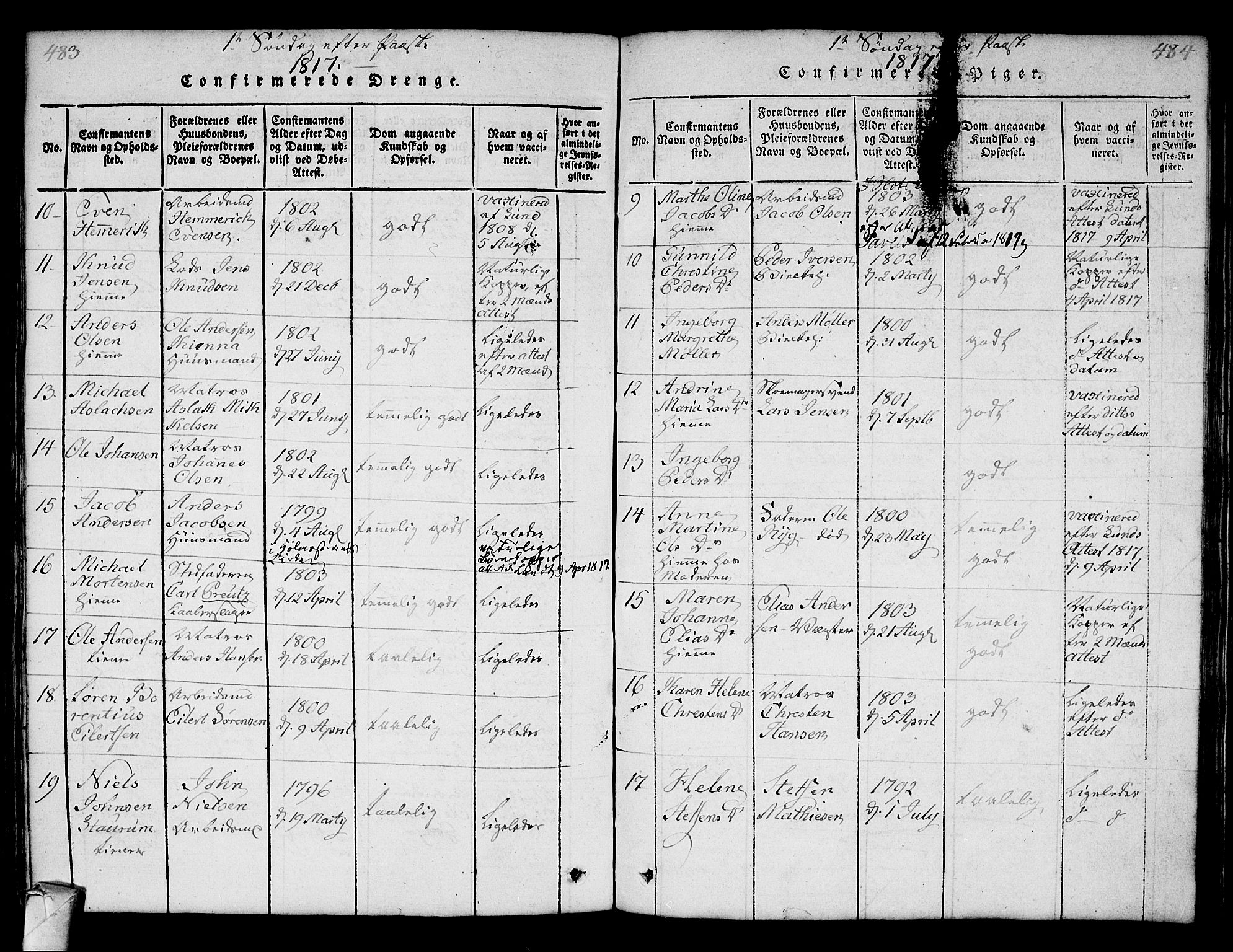 Strømsø kirkebøker, AV/SAKO-A-246/F/Fa/L0011: Parish register (official) no. I 11, 1815-1829, p. 483-484