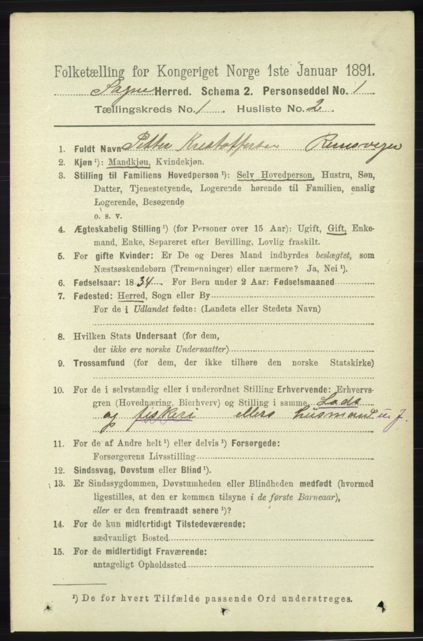 RA, 1891 census for 1018 Søgne, 1891, p. 69