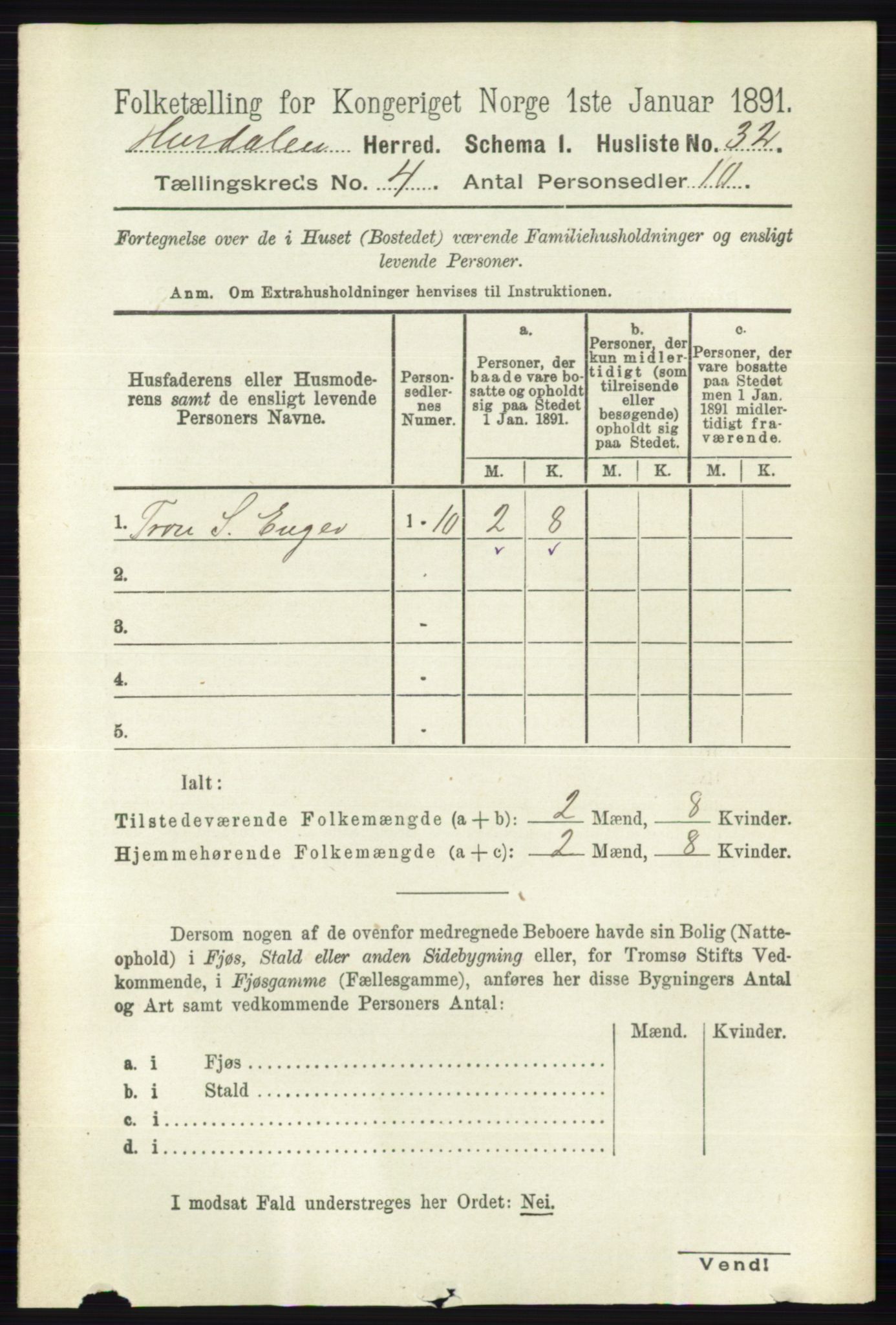 RA, 1891 census for 0239 Hurdal, 1891, p. 1356