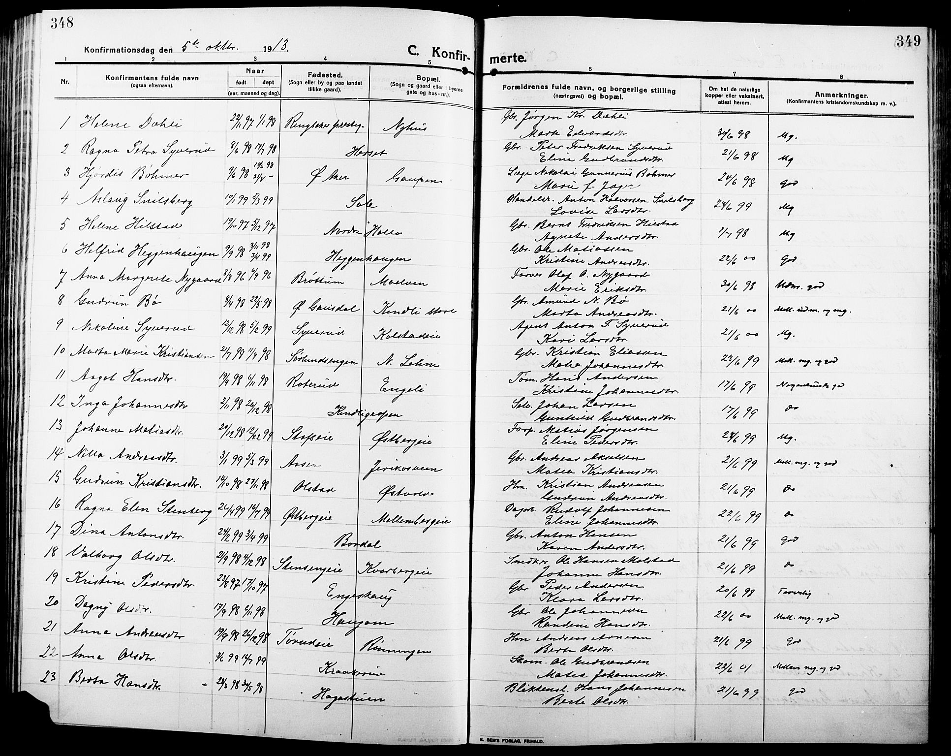 Ringsaker prestekontor, SAH/PREST-014/L/La/L0018: Parish register (copy) no. 18, 1913-1922, p. 348-349