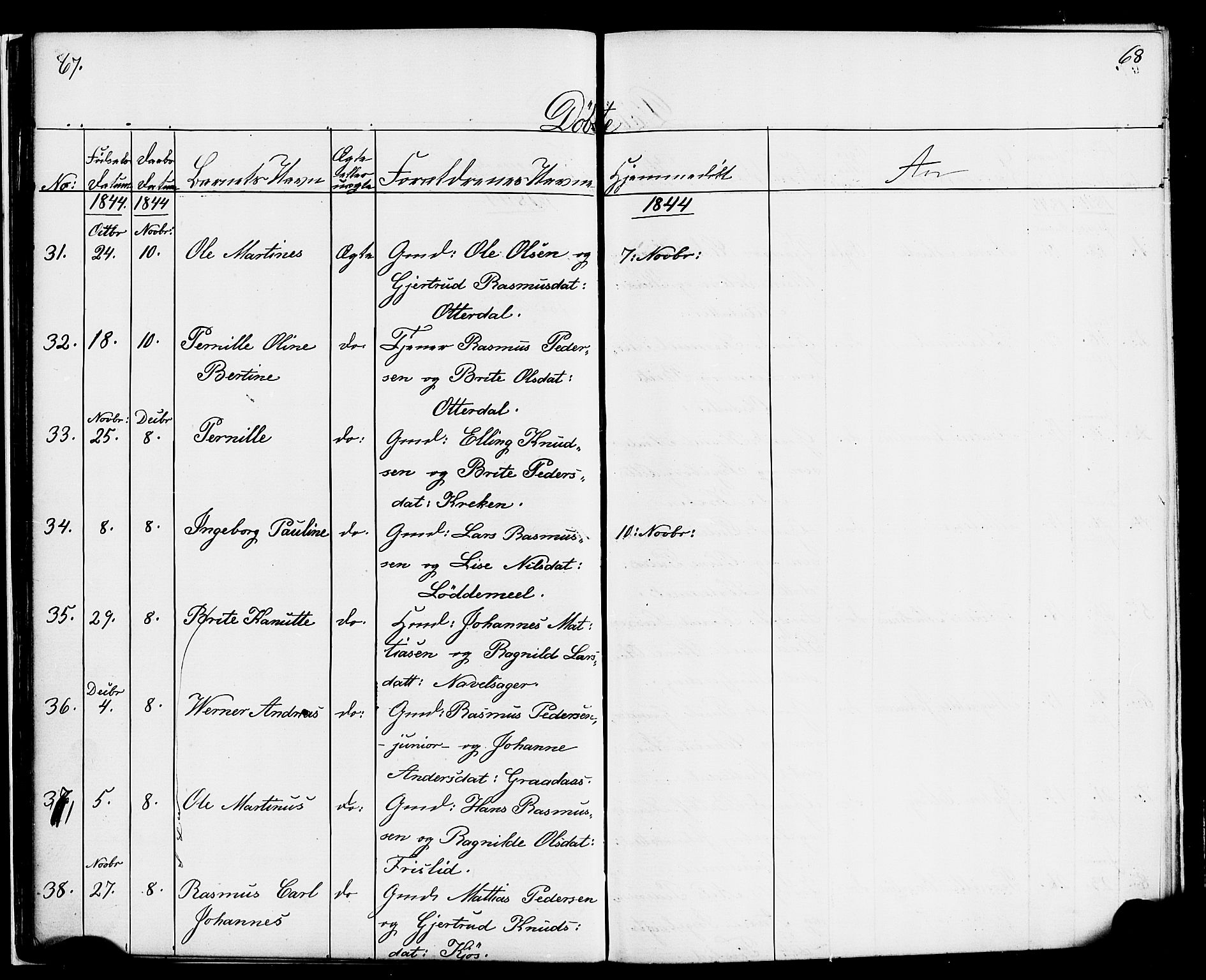 Hornindal sokneprestembete, AV/SAB-A-82401/H/Haa/Haaa/L0001: Parish register (official) no. A 1, 1837-1866, p. 68-69