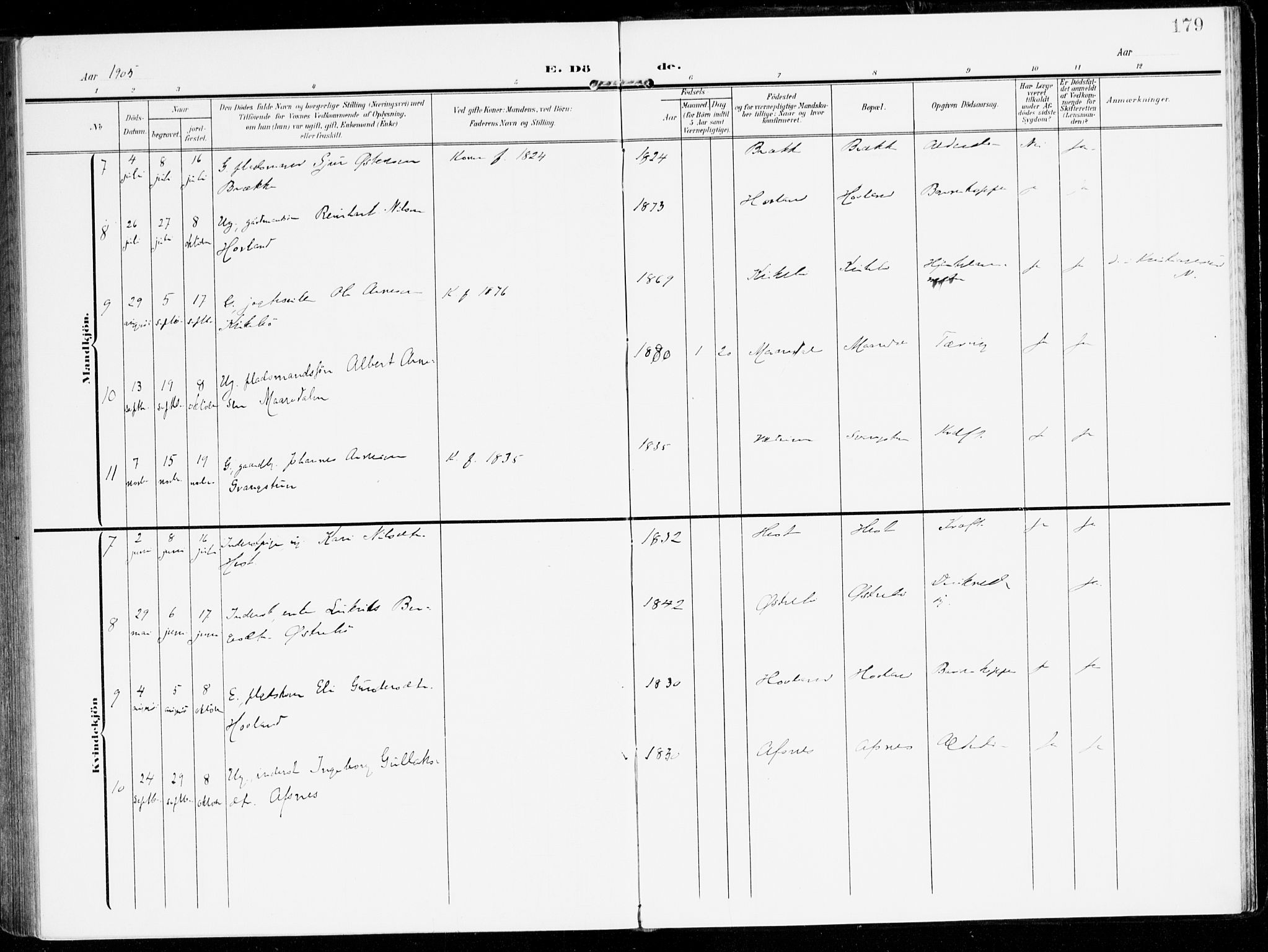 Lavik sokneprestembete, AV/SAB-A-80901: Parish register (official) no. C 2, 1904-1921, p. 179