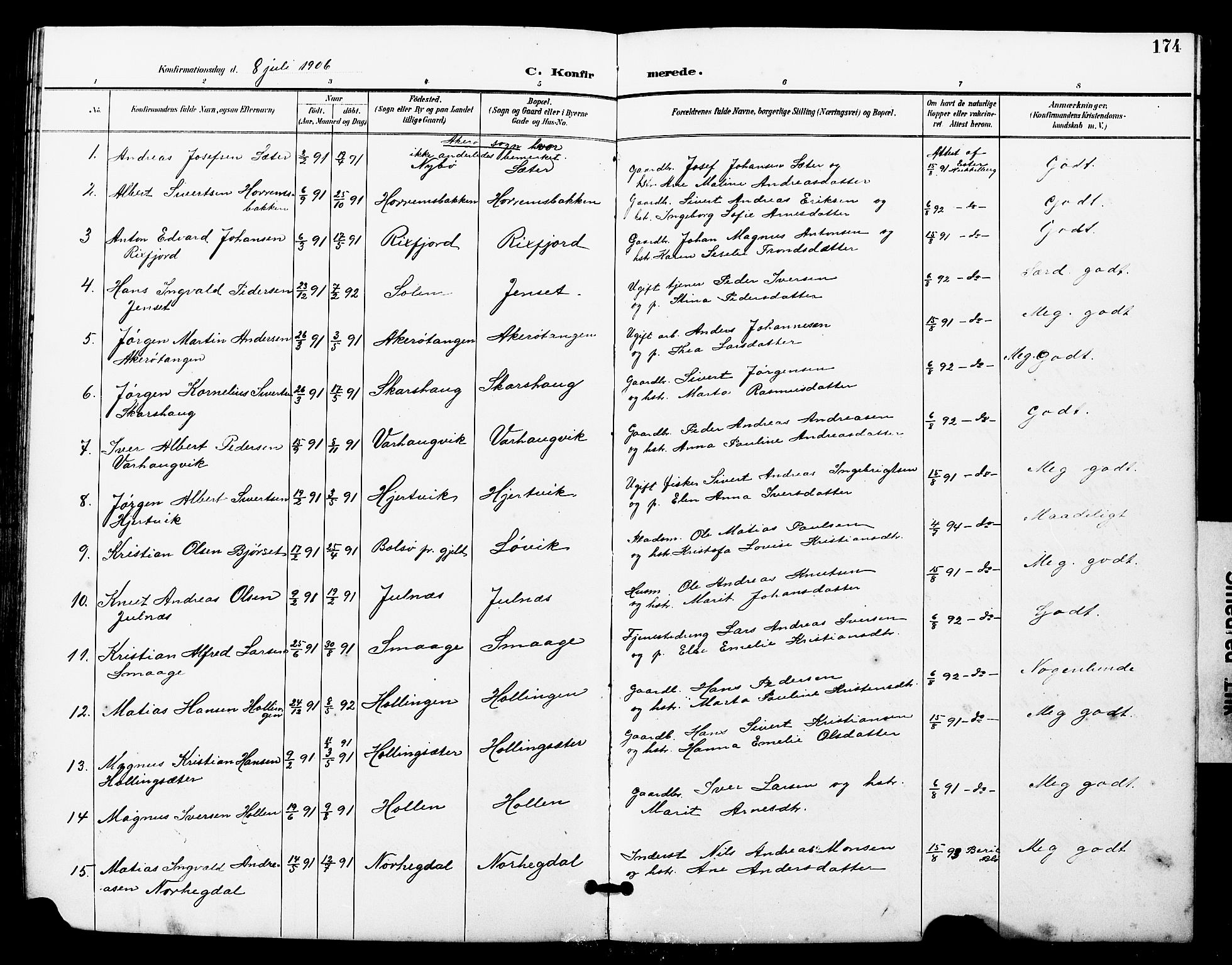 Ministerialprotokoller, klokkerbøker og fødselsregistre - Møre og Romsdal, SAT/A-1454/560/L0725: Parish register (copy) no. 560C02, 1895-1930, p. 174
