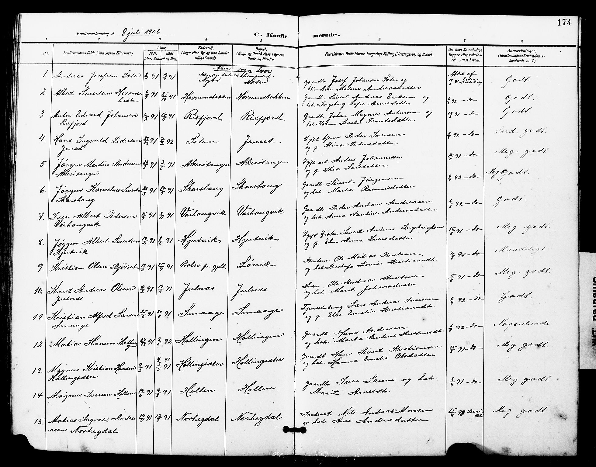 Ministerialprotokoller, klokkerbøker og fødselsregistre - Møre og Romsdal, AV/SAT-A-1454/560/L0725: Parish register (copy) no. 560C02, 1895-1930, p. 174